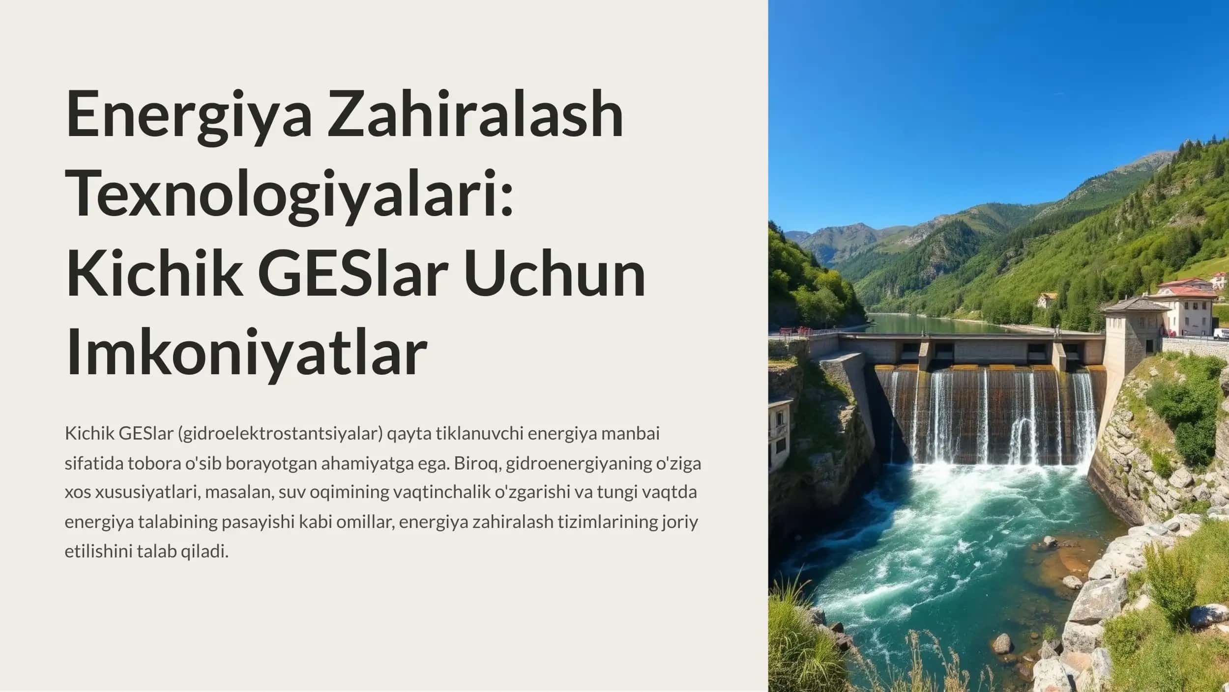 Energiya Zahiralash Texnologiyalari Kichik GESlar Uchun Imkoniyatlar