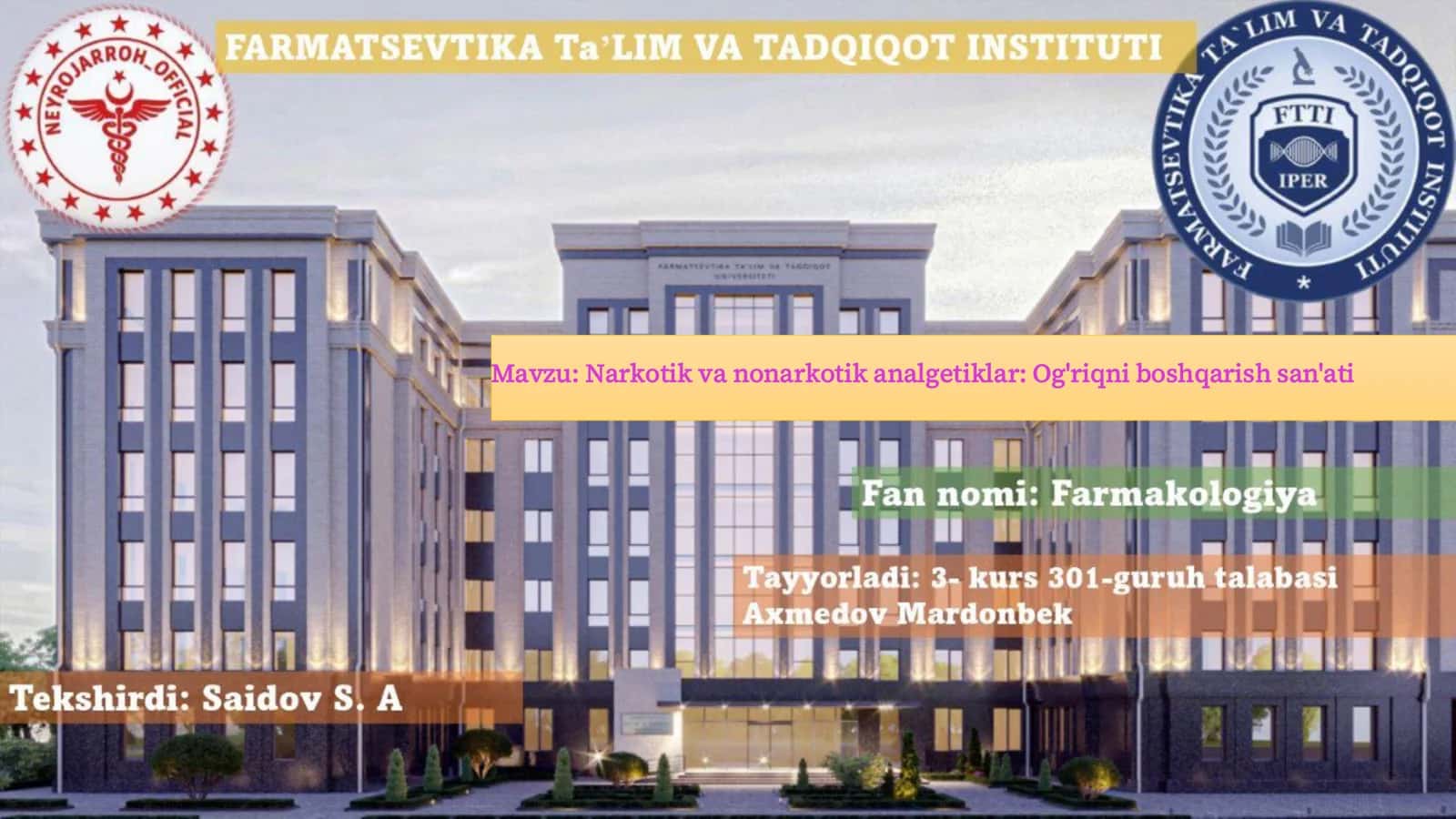 Narkotik va nonarkotik analgetiklar: Og'riqni boshqarish san'ati