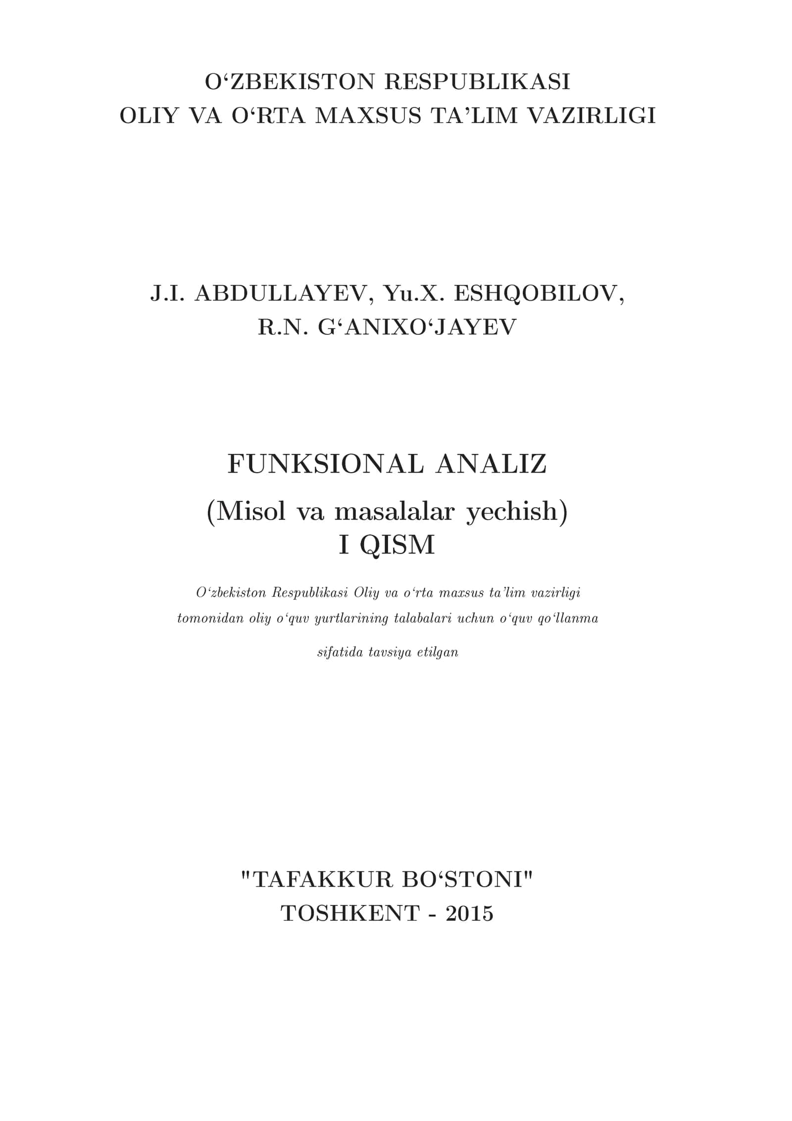 funksional analizdan misol va masalalar
