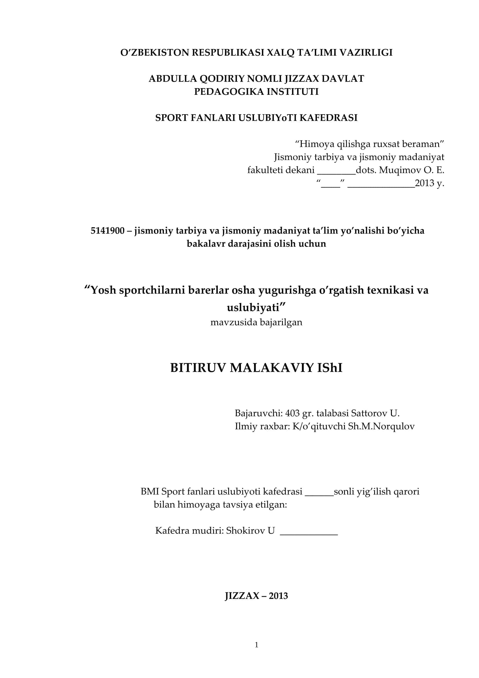Yosh sportchilarni barerlar osha yugurishga o’rgatish texnikasi va uslubiyati