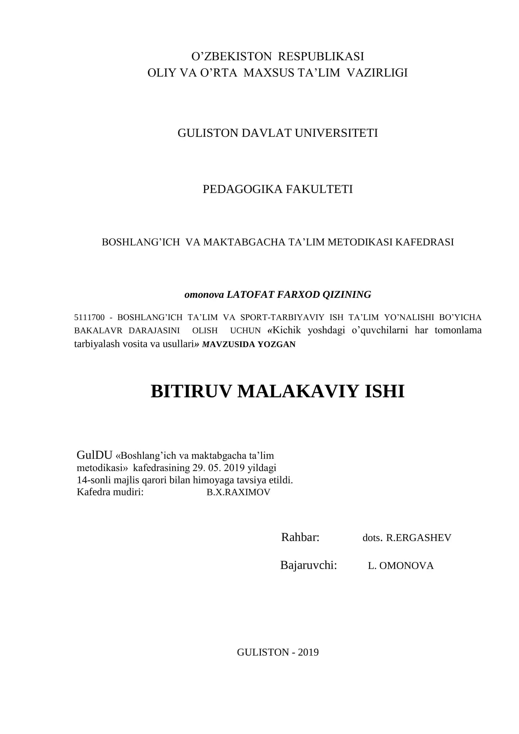 Kichik yoshdagi o’quvchilarni har tomonlama tarbiyalash vosita va usullari