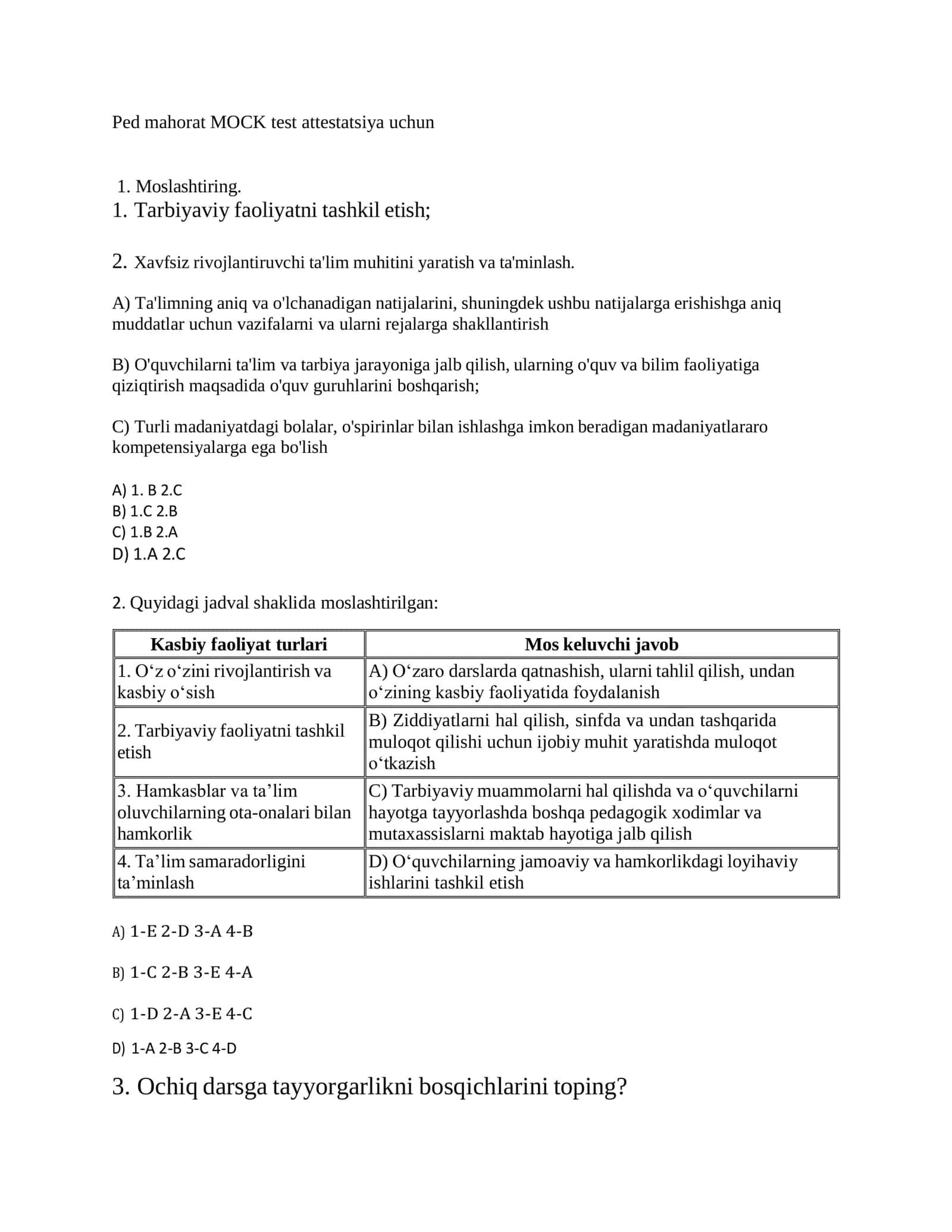 Pedagodik mahorat MOCK attestatsiya namunasida tuzilgan test yangi 2026