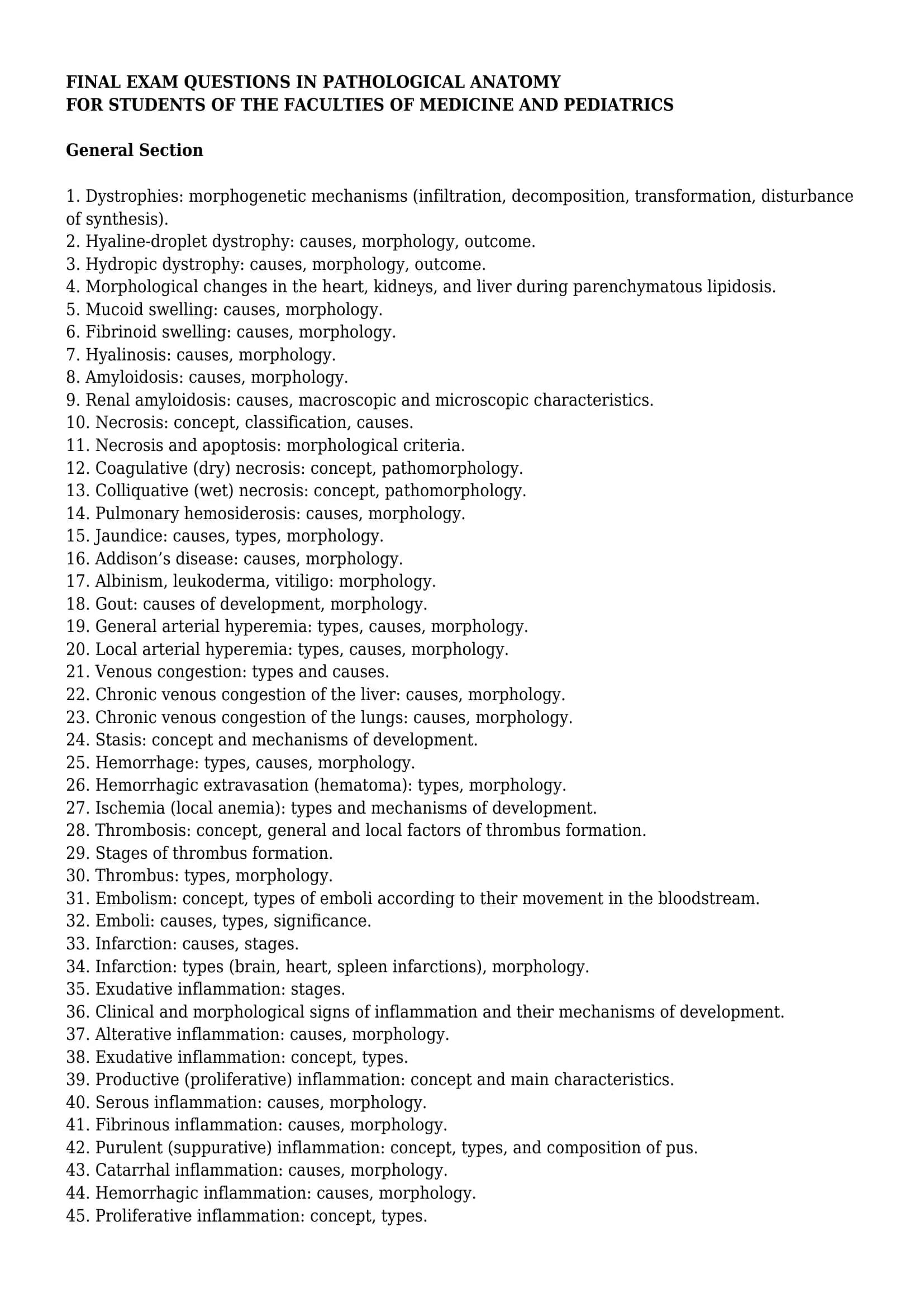 FINAL EXAM QUESTIONS IN PATHOLOGICAL ANATOMY