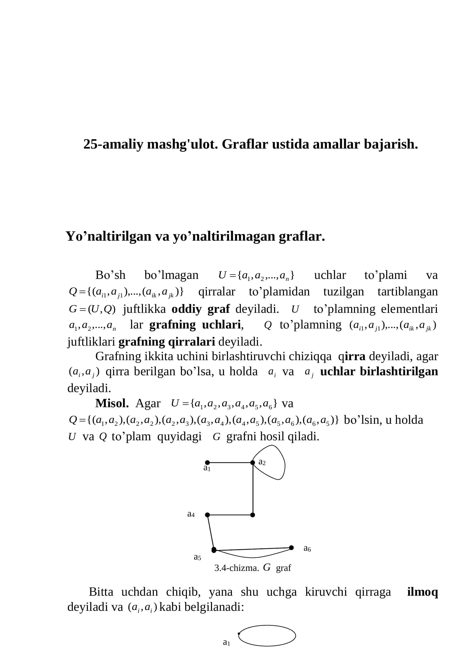 Graflar ustida amallar bajarish