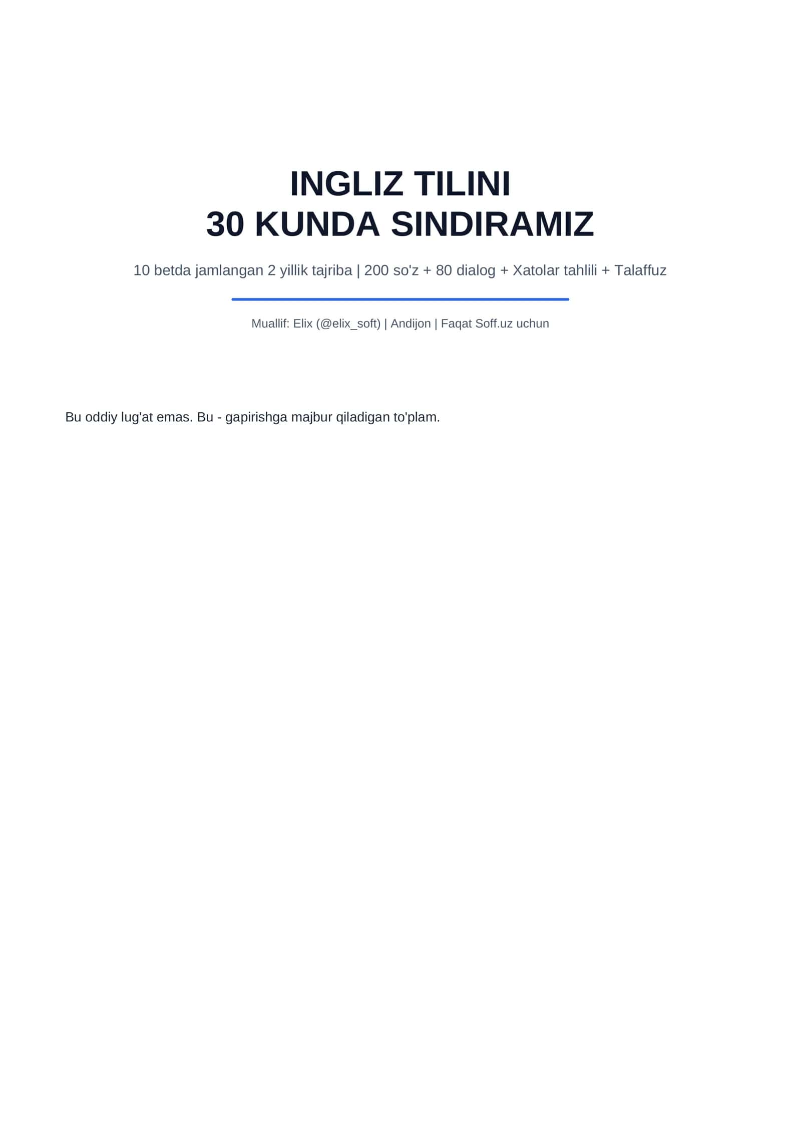 INGLIZ TILINI 30 KUNDA SINDIRAMIZ