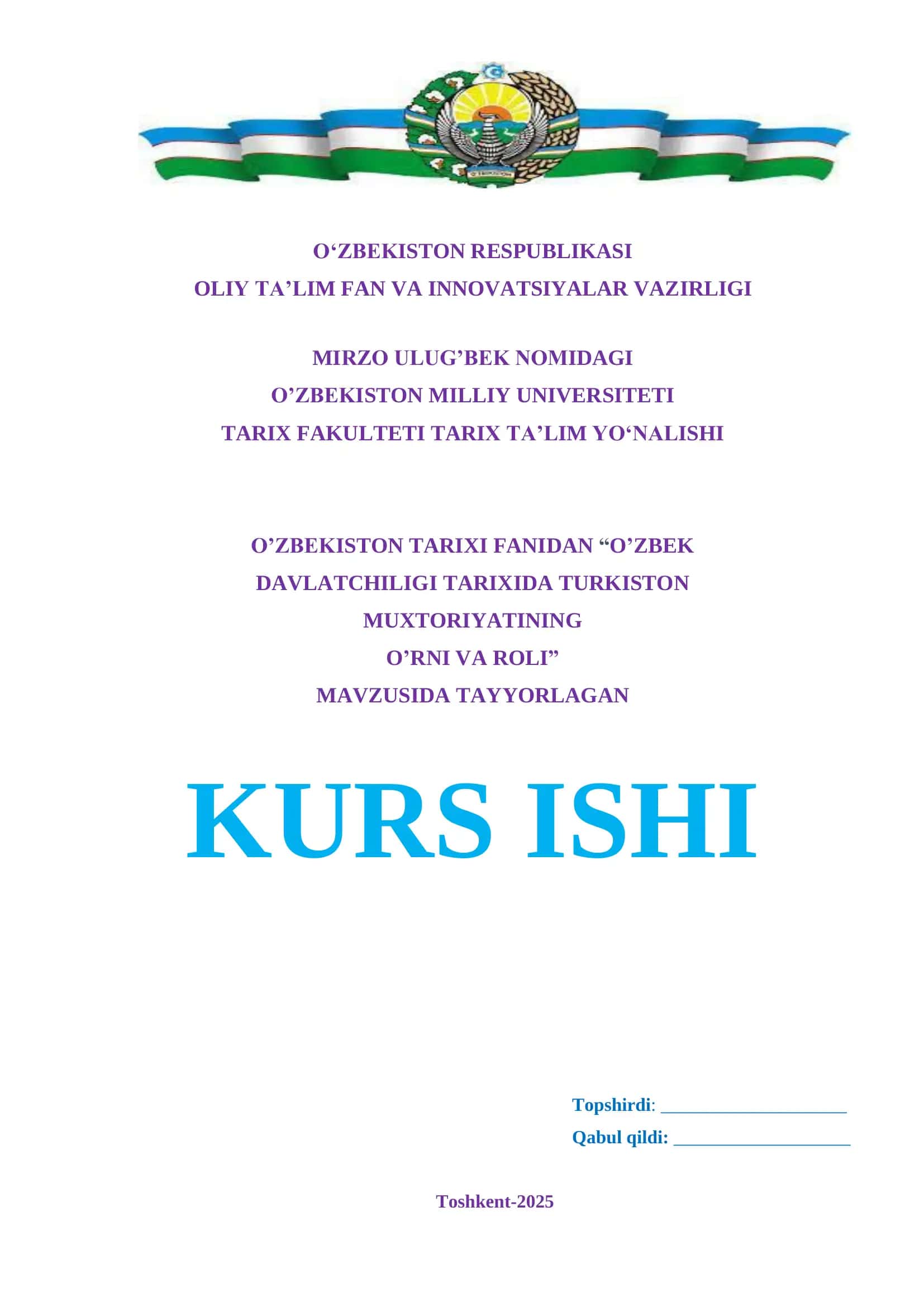 O’ZBEK DAVLATCHILIGI TARIXIDA TURKISTON MUXTORIYATINING   O’RNI VA ROLI”