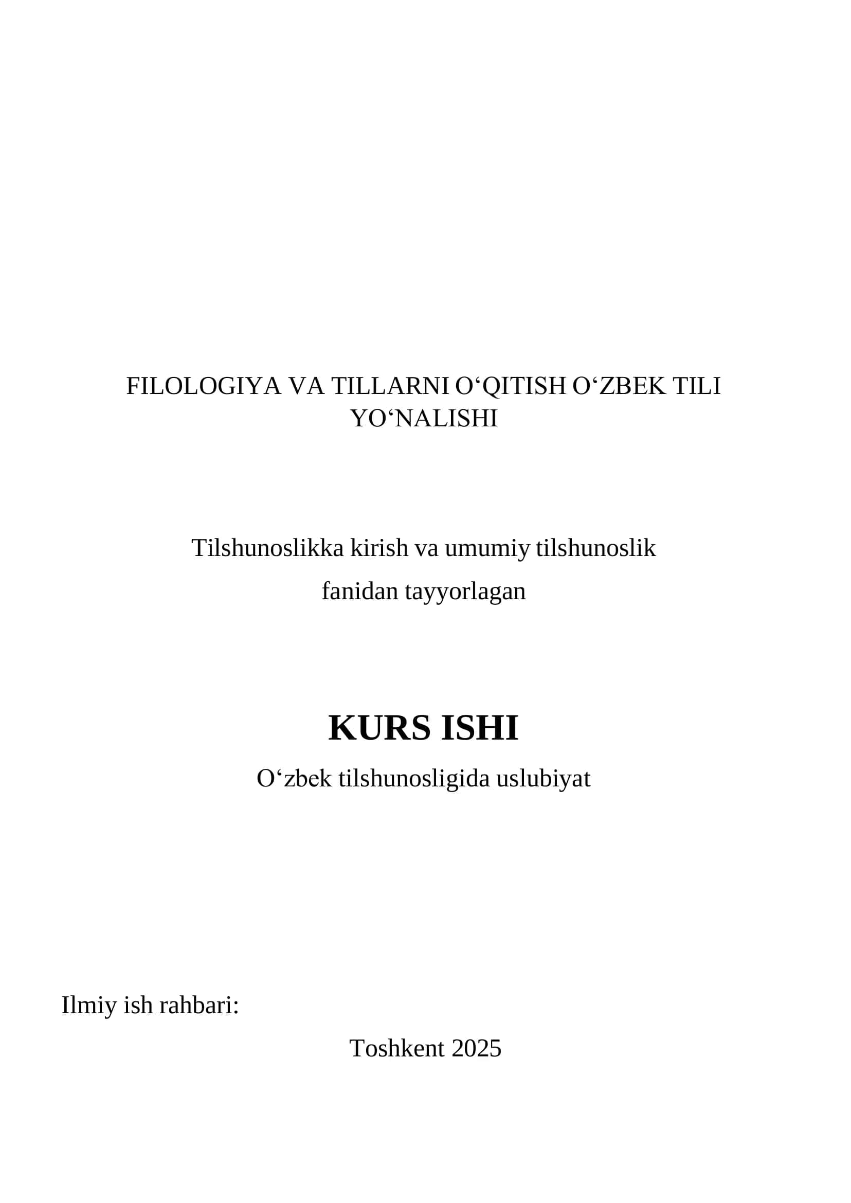 O‘zbek Tili Uslubiyat Kurs Ishi