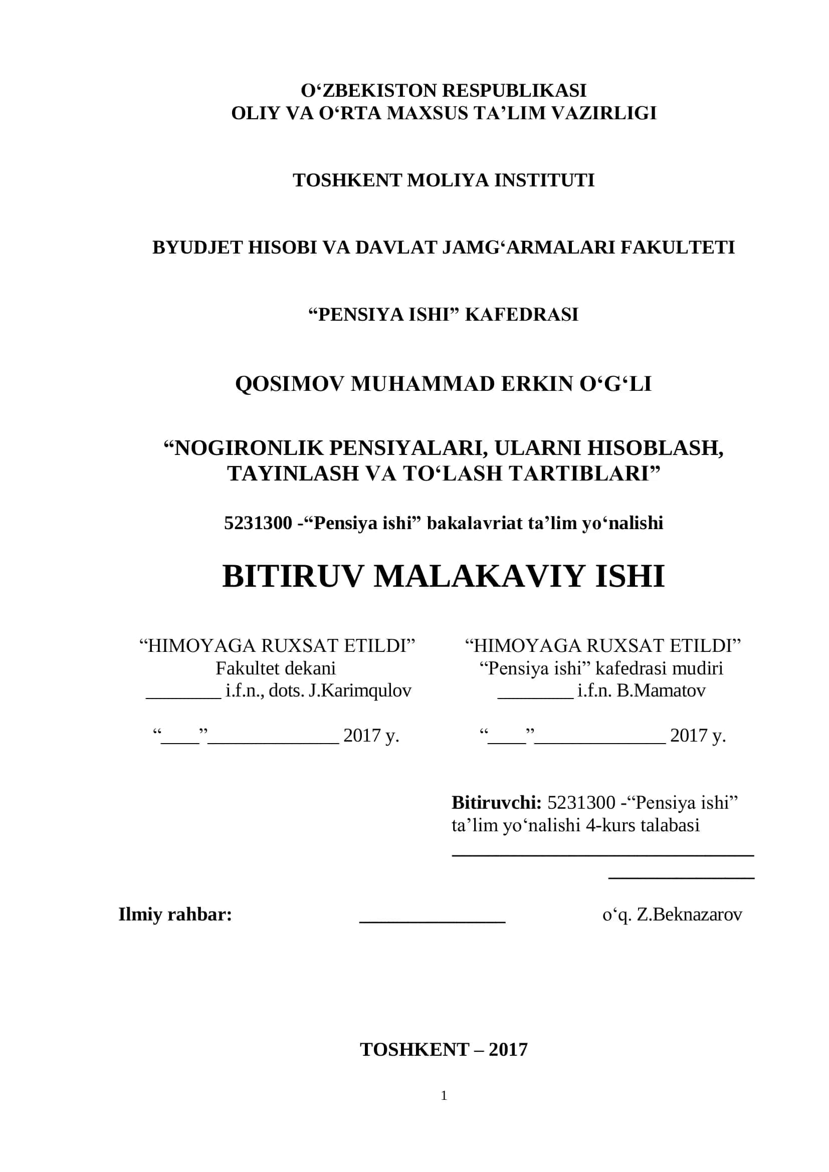 “NOGIRONLIK PENSIYALARI, ULARNI HISOBLASH, TAYINLASH VA TO‘LASH TARTIBLARI”