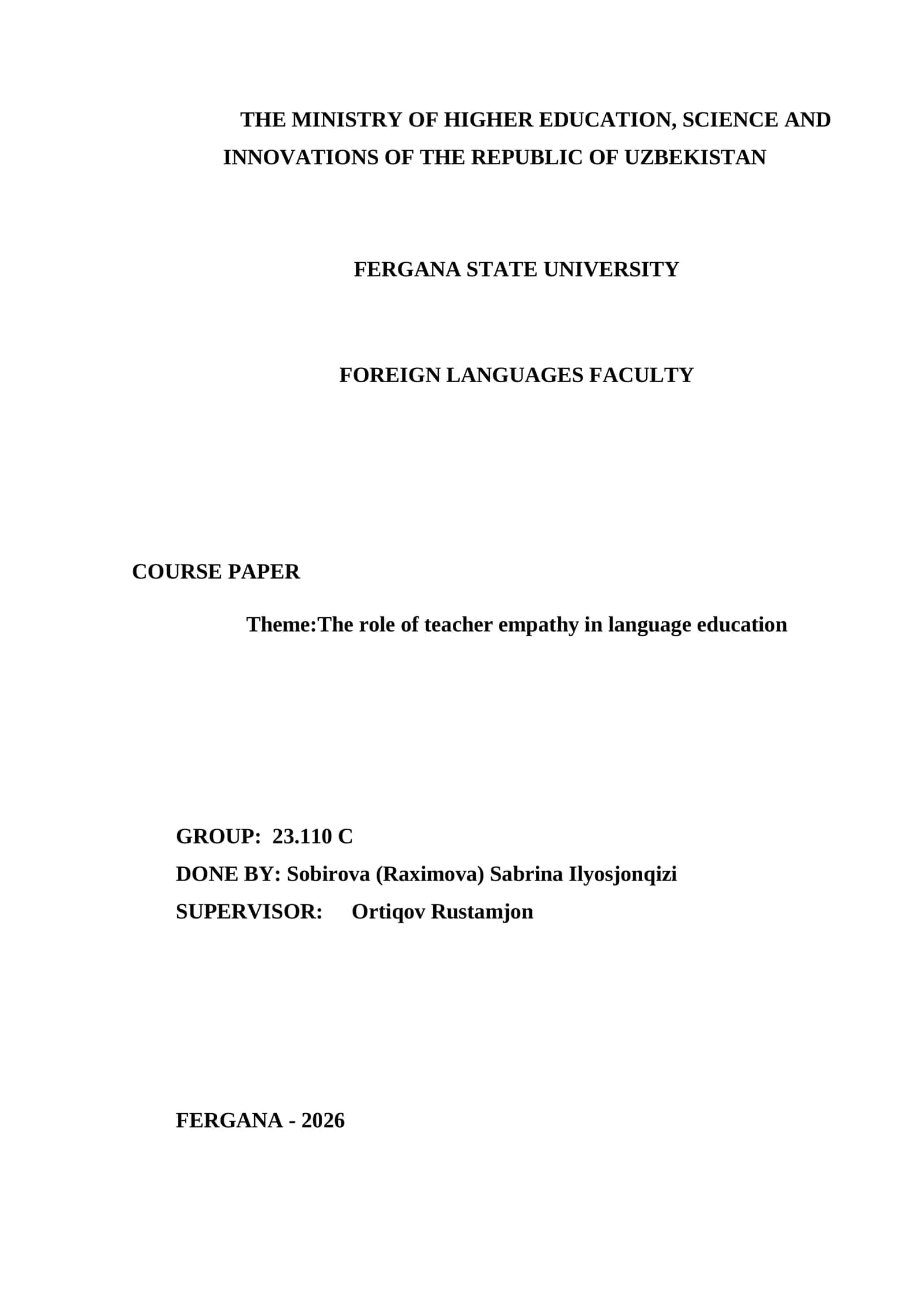 Course Paper on The Role of Teacher Empathy