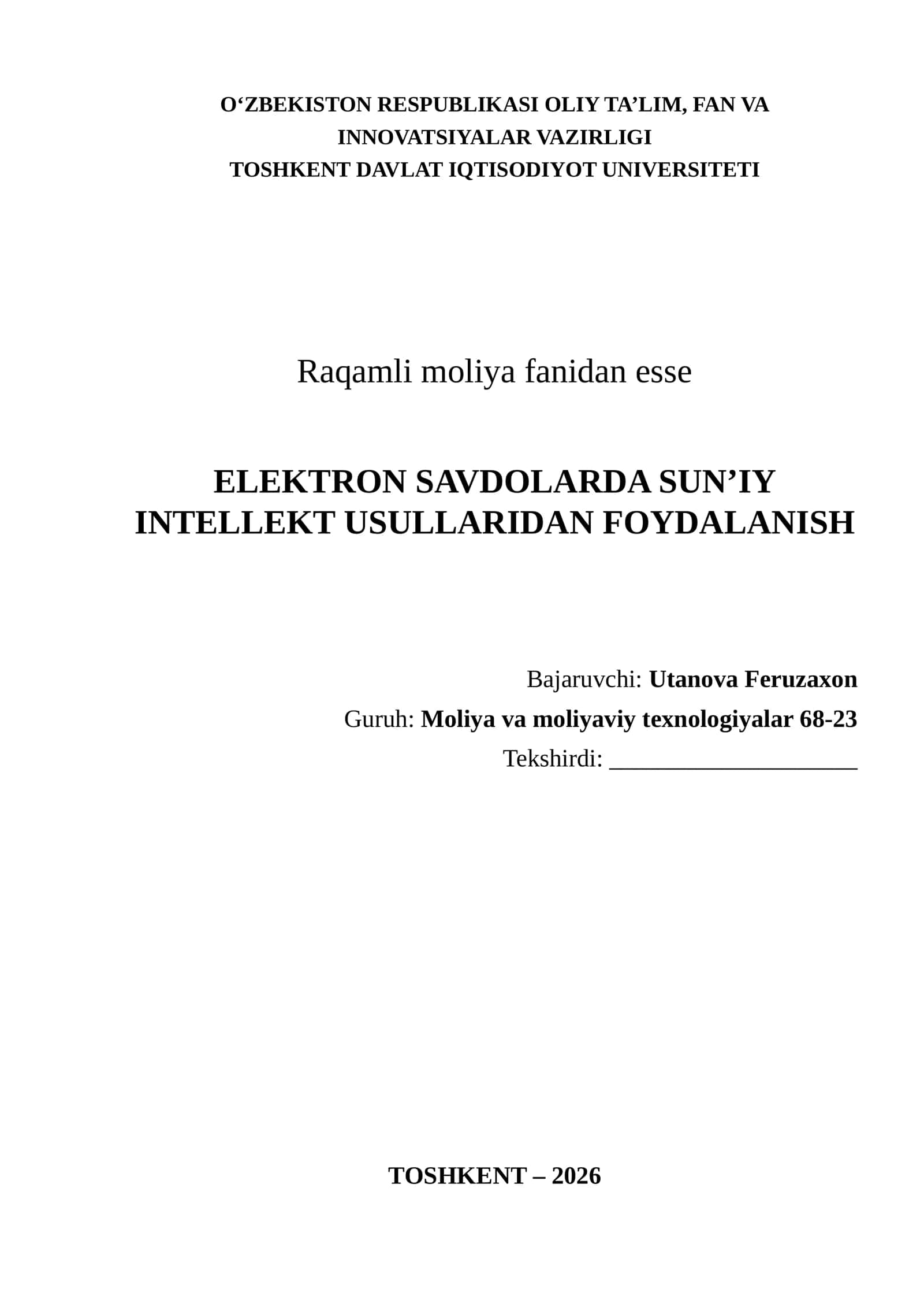 ELEKTRON SAVDOLARDA SUN’IY INTELLEKT USULLARIDAN FOYDALANISH