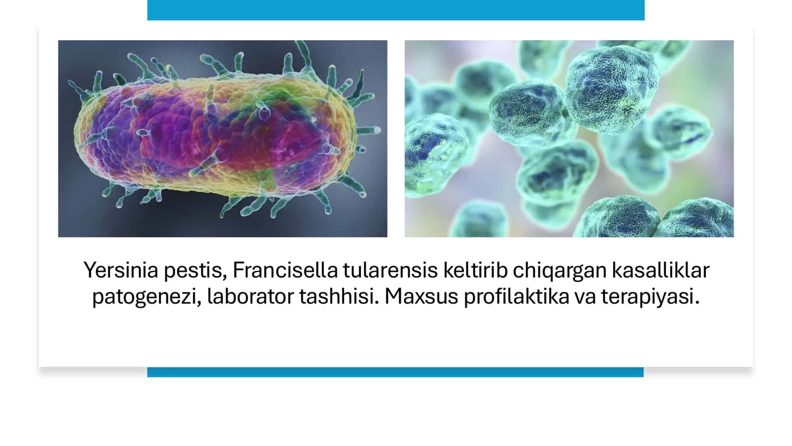 Yersinia pestis, Francisella tularensis keltirib chiqargan kasalliklar patogenezi, laborator tashhisi. Maxsus profilaktika va terapiyasi.