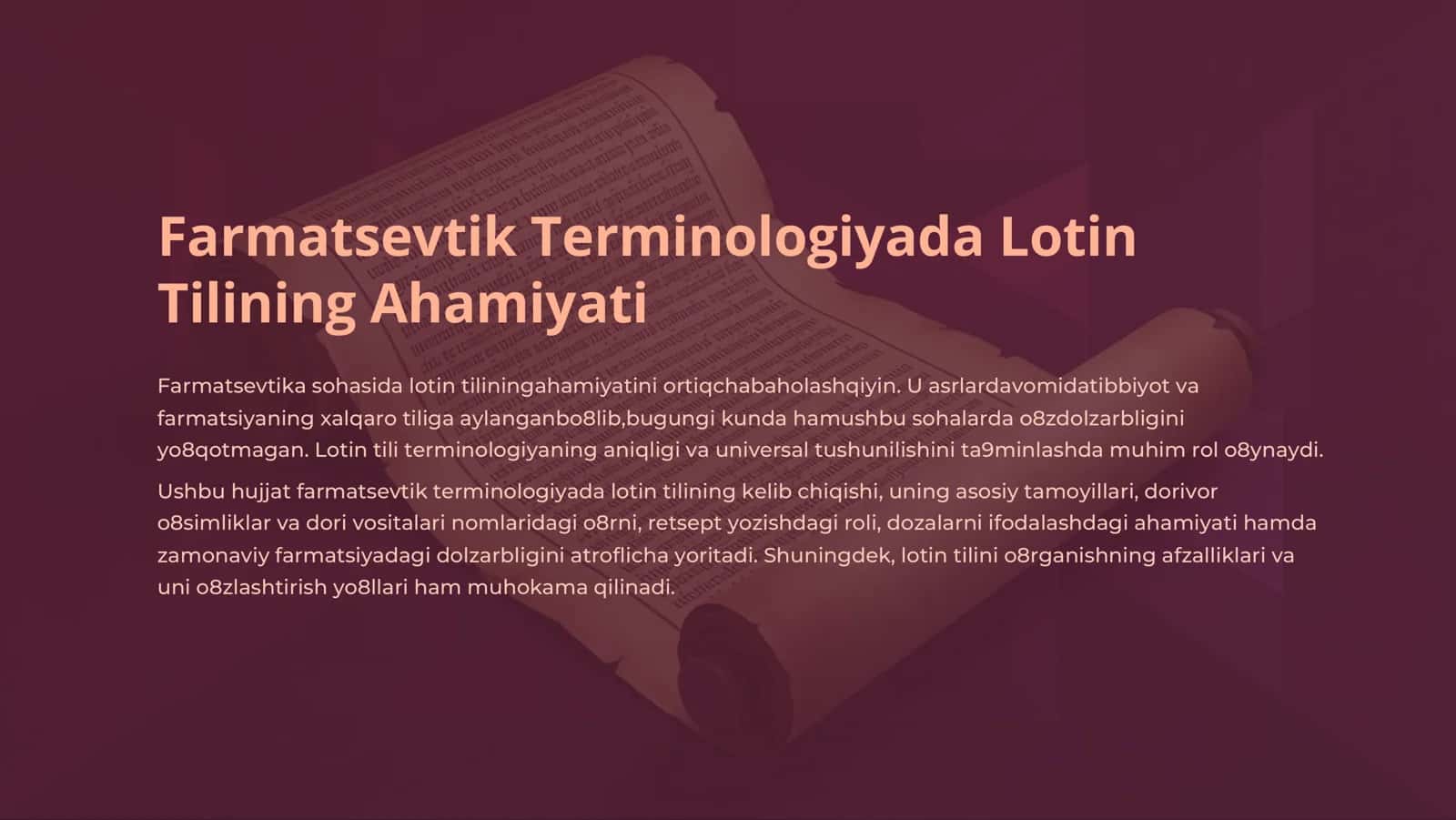 Farmatsevtik Terminologiyada Lotin Tilining Ahamiyati
