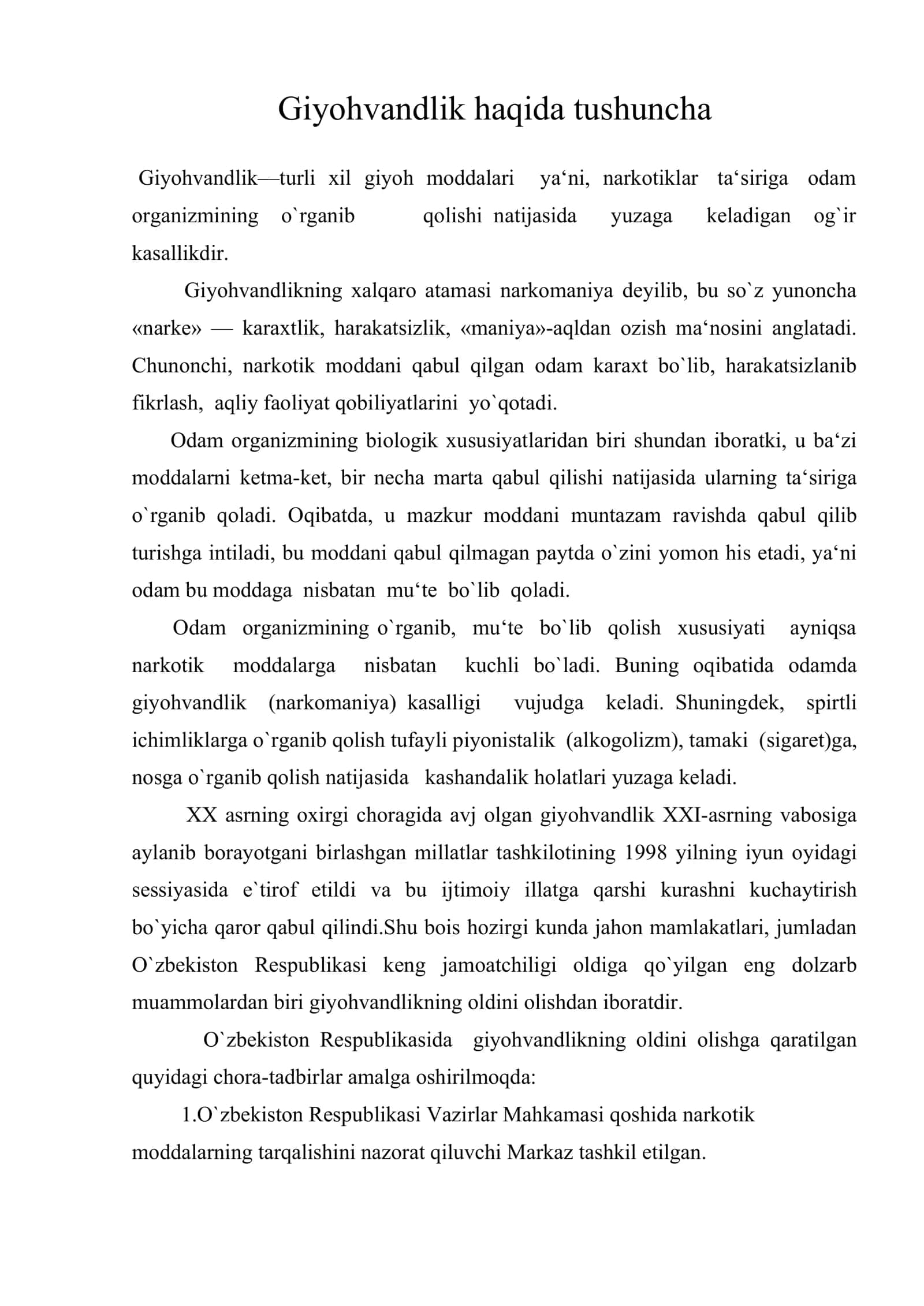 Giyohvandlik haqida tushuncha