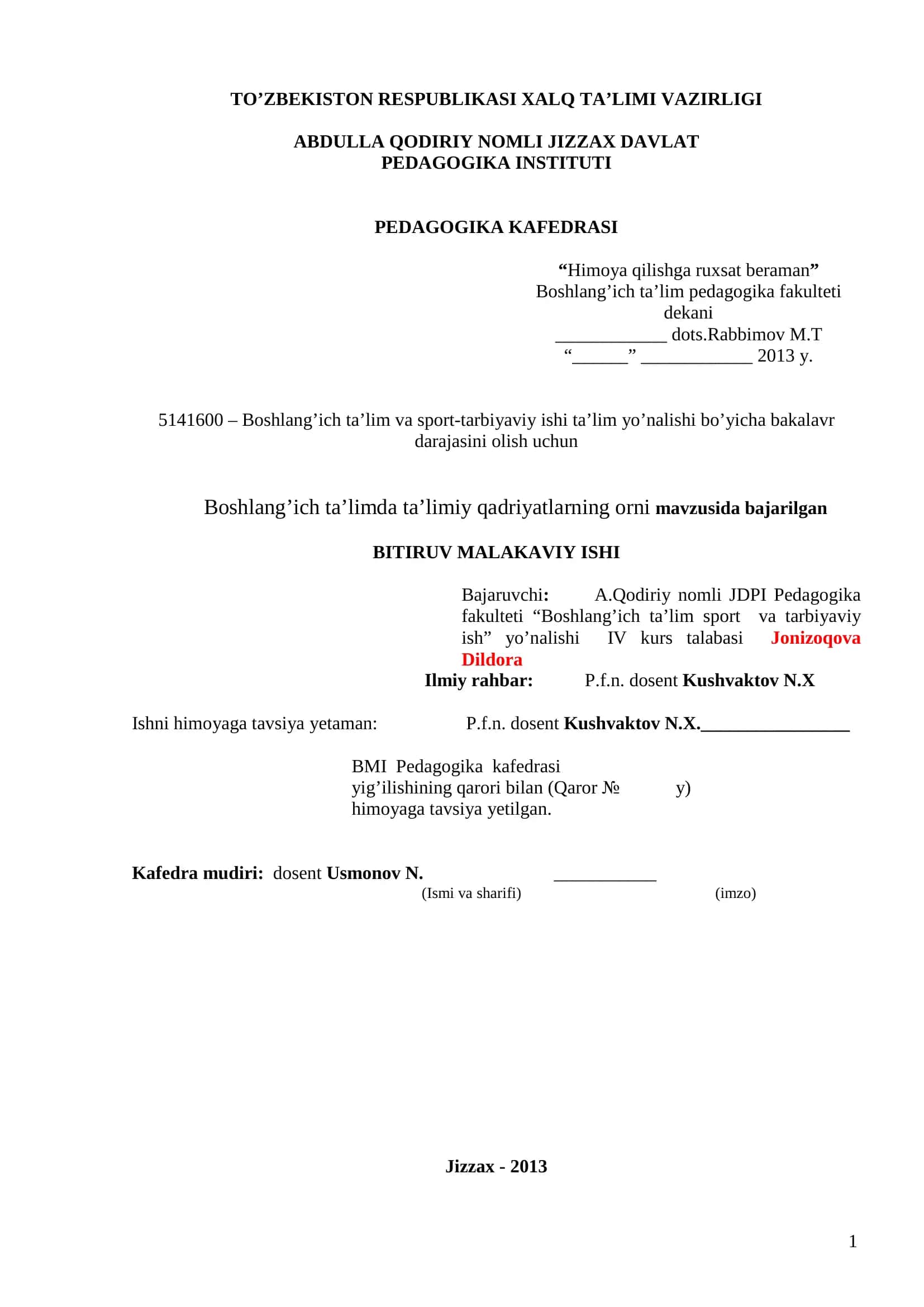 Boshlang’ich ta’lim pedagogika fakulteti