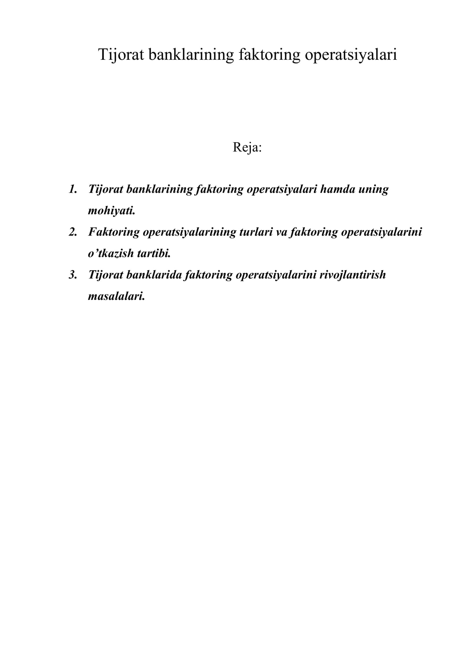 Tijorat banklarining faktoring operatsiyalari