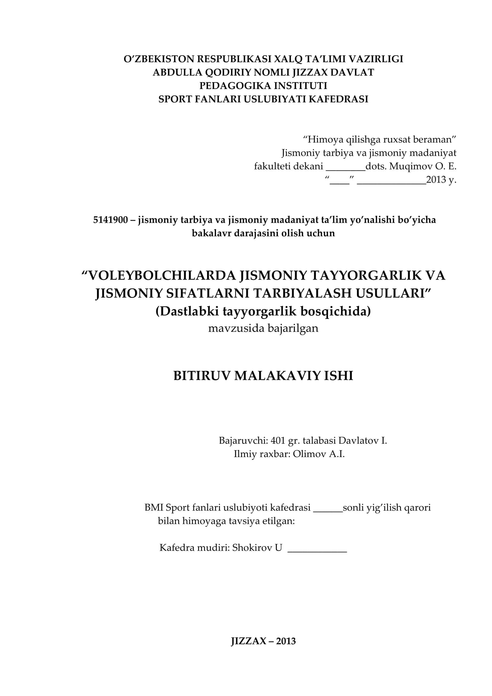 VOLEYBOLCHILARDA JISMONIY TAYYORGARLIK VA JISMONIY SIFATLARNI TARBIYALASH USULLARI