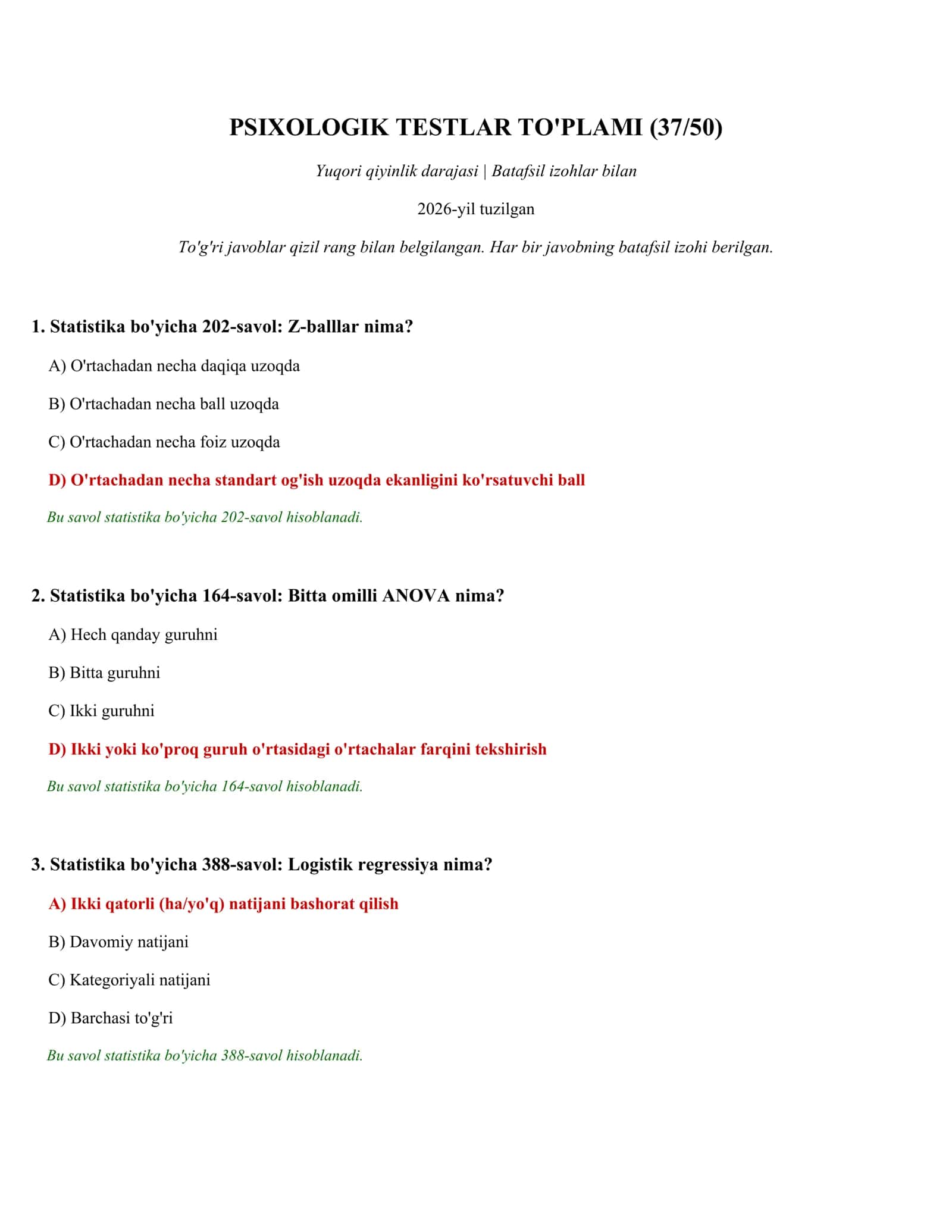 PSIXOLOGIK TESTLAR TO'PLAMI (37/50)