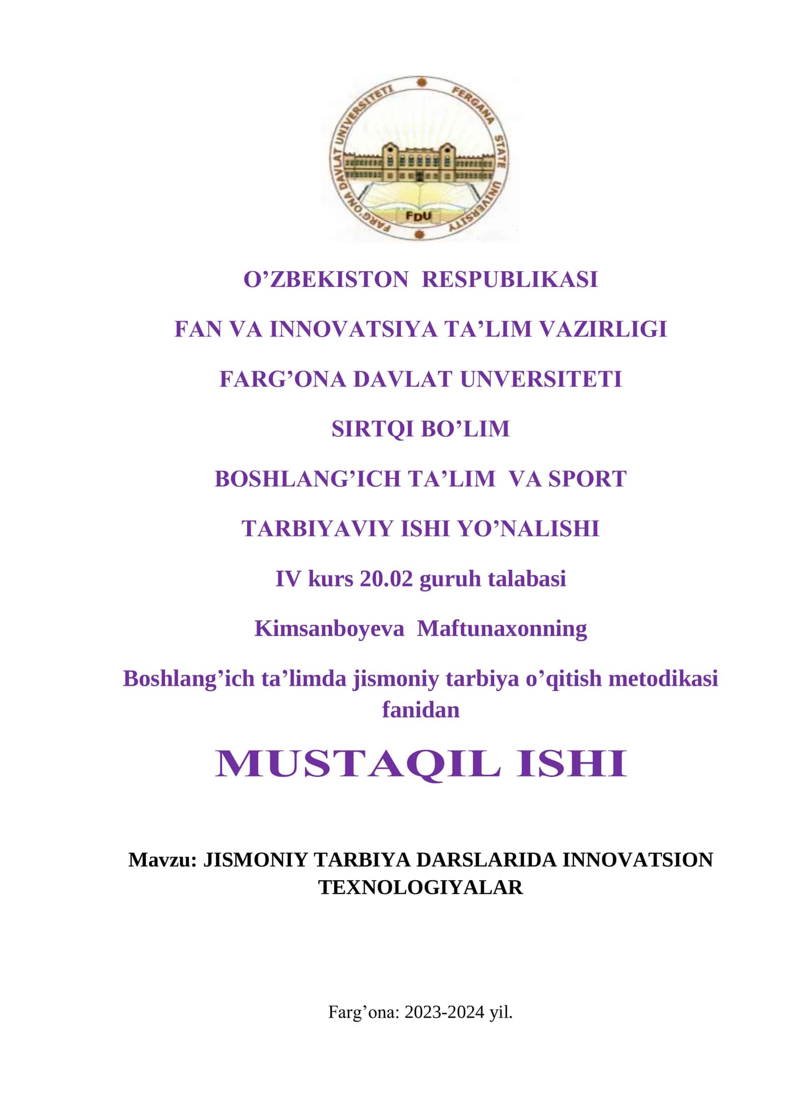 JISMONIY TARBIYA DARSLARIDA INNOVATSION TEXNOLOGIYALAR