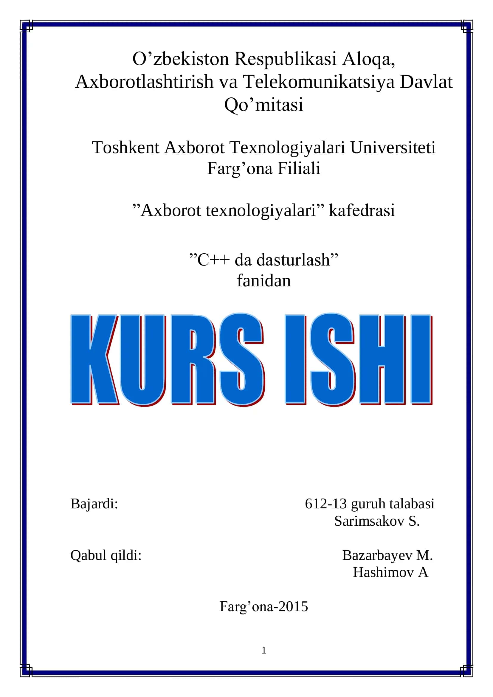 Kompyuter ehtiyot qismlari bilan shug’ullanuvchi firma uchun dasturiy ta’minot yaratish