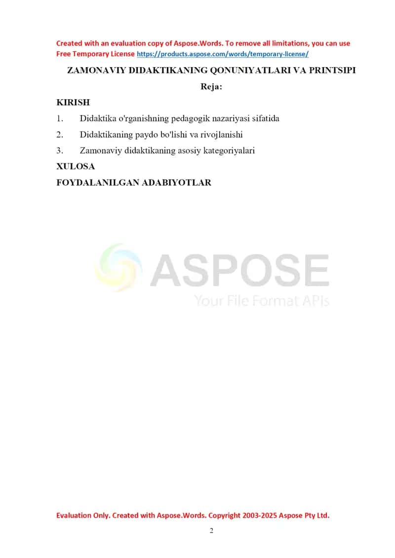 ZAMONAVIY DIDAKTIKANING QONUNIYATLARI VА PRINTSIPI