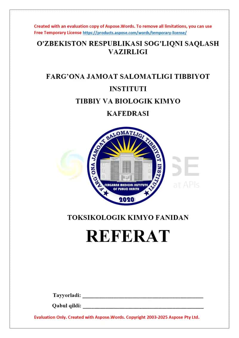 11. Organik zaharlarni tahlil qilishda spektral usullarni qo'llash. Referat 16 bet.