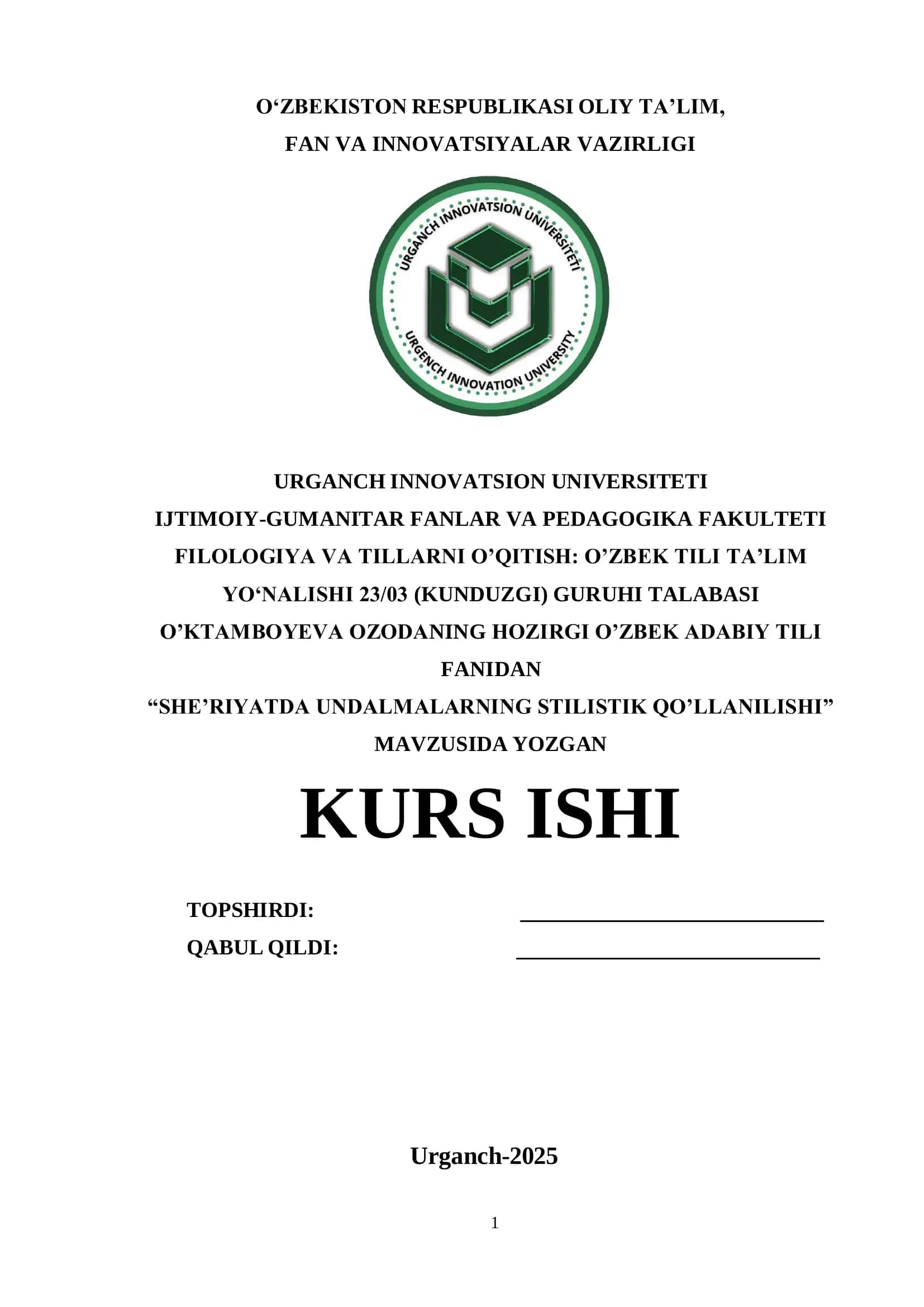 SHE’RIYATDA UNDALMALARNING STILISTIK QO’LLANILISHI