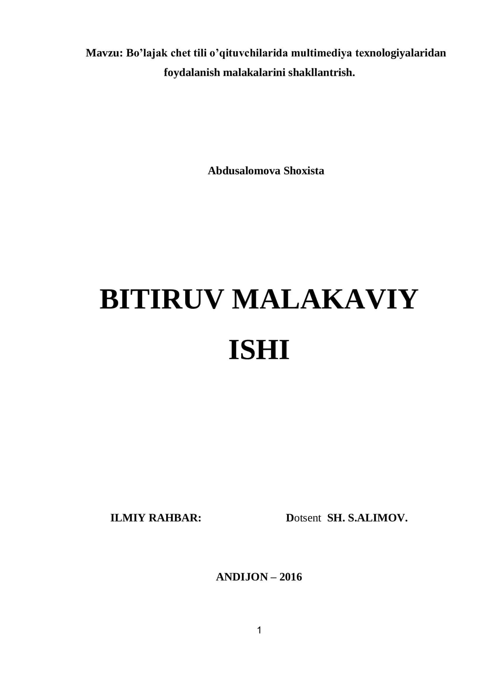 Bo’lajak chet tili o’qituvchilarida multimediya texnologiyalaridan foydalanish malakalarini shakllantrish