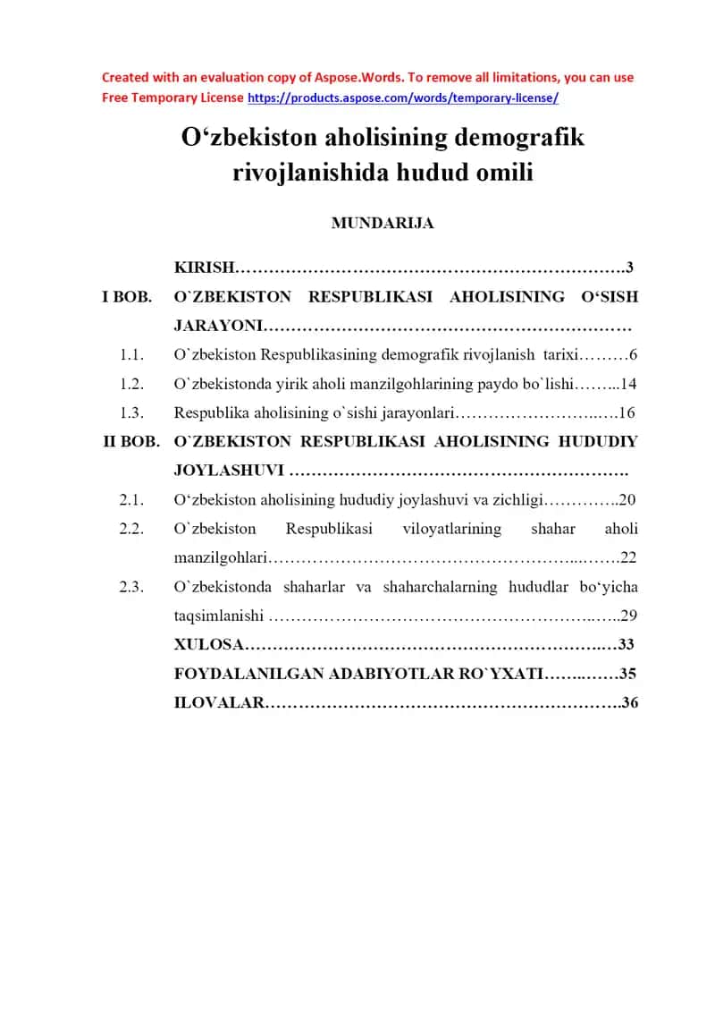 Oʻzbekiston aholisining demografik rivojlanishida hudud omili