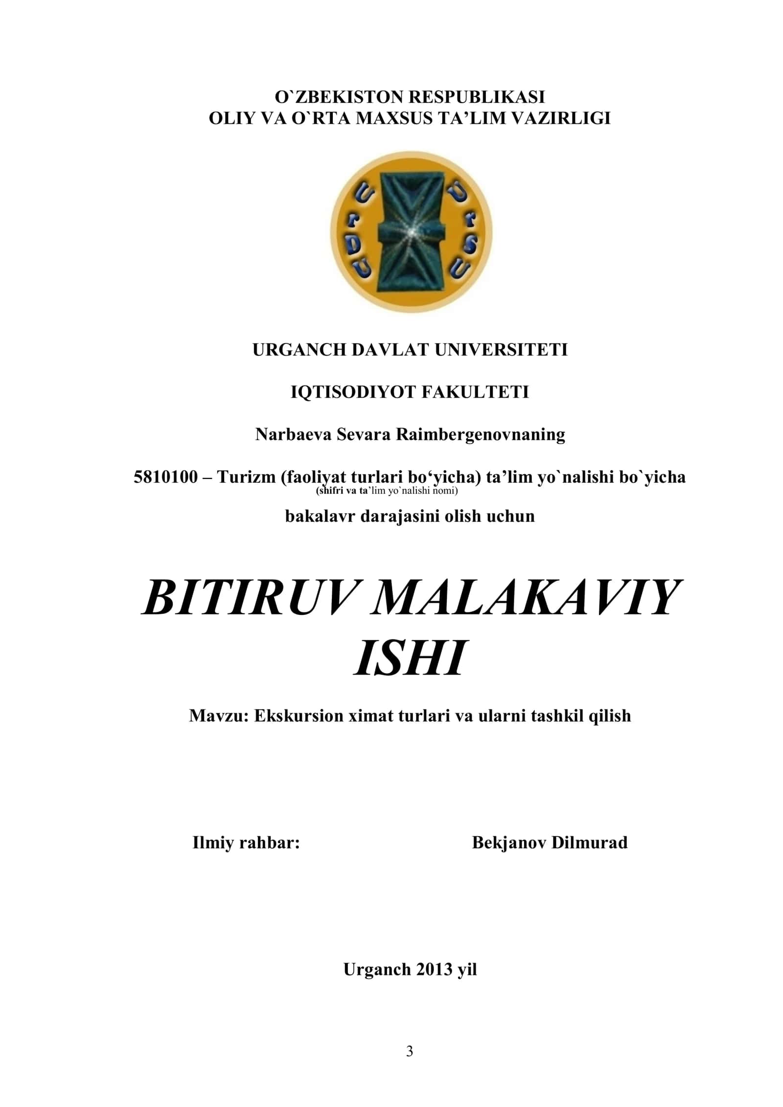 Ekskursion ximat turlari va ularni tashkil qilish