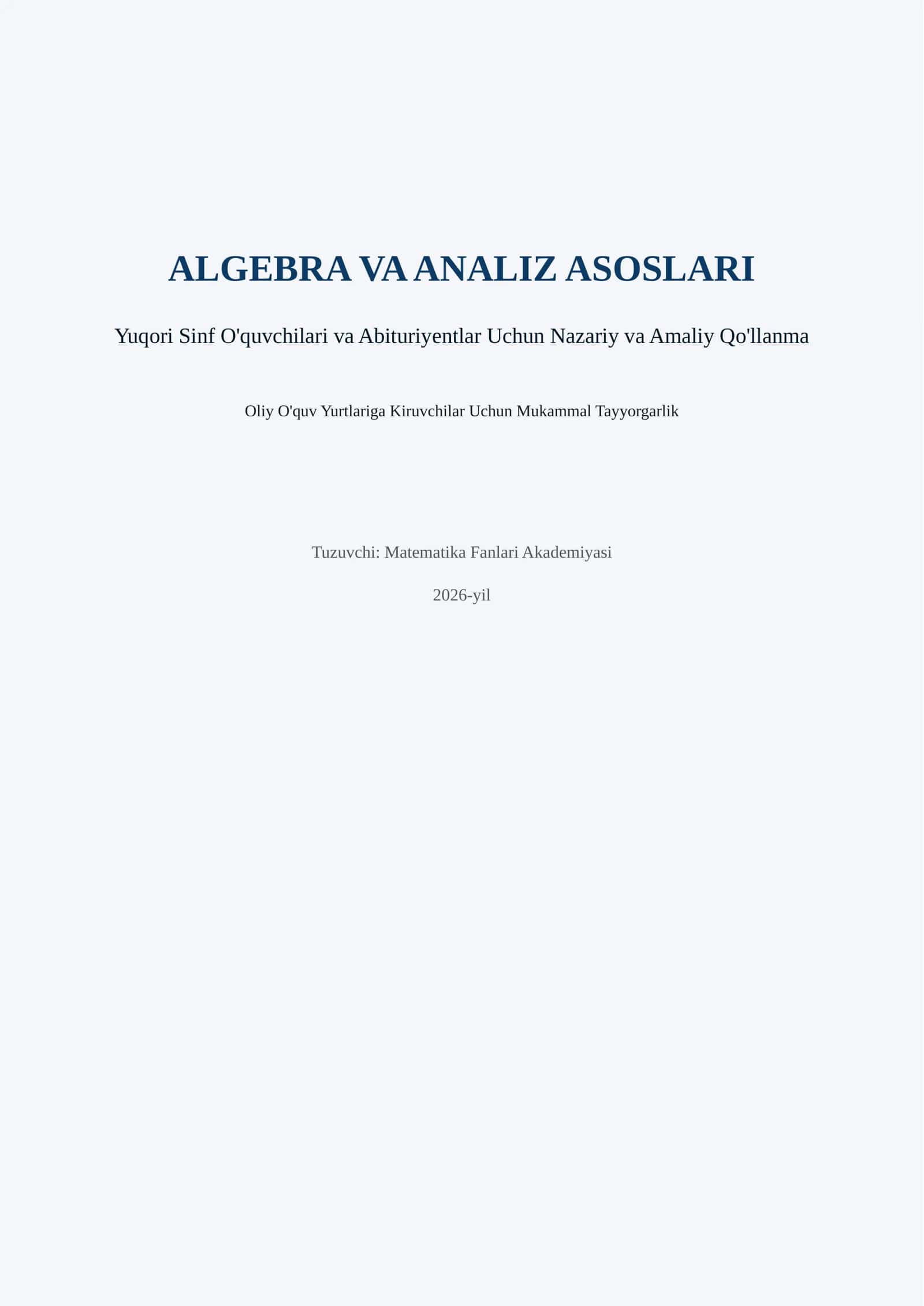 ALGEBRA VA ANALIZ ASOSLARI