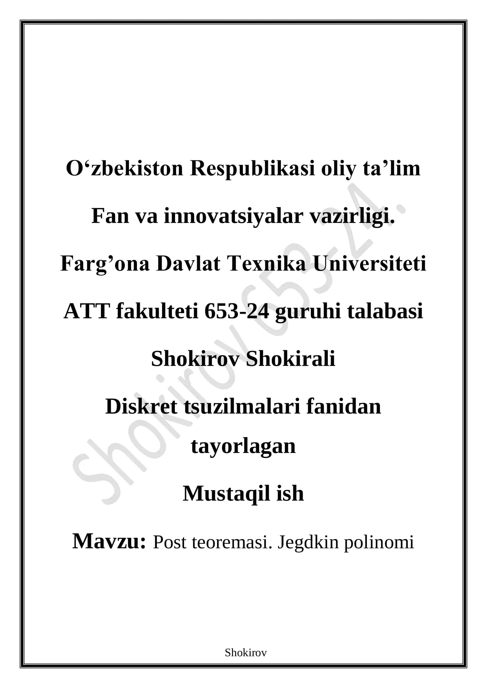 Diskret tsuzilmalari fanidan
