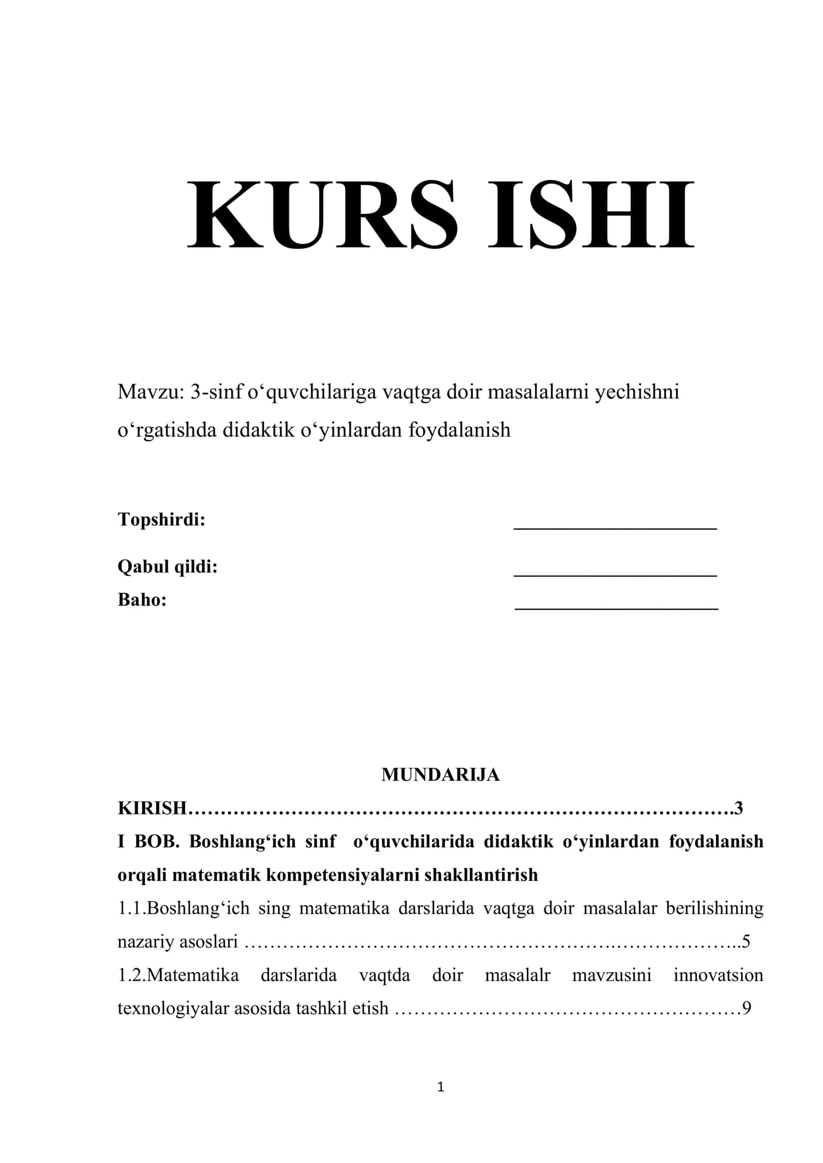 Boshlang‘ich sinf o‘quvchilariga vaqtga doir masalalarni yechishni o‘rgatishda didaktik o‘yinlardan foydalanish