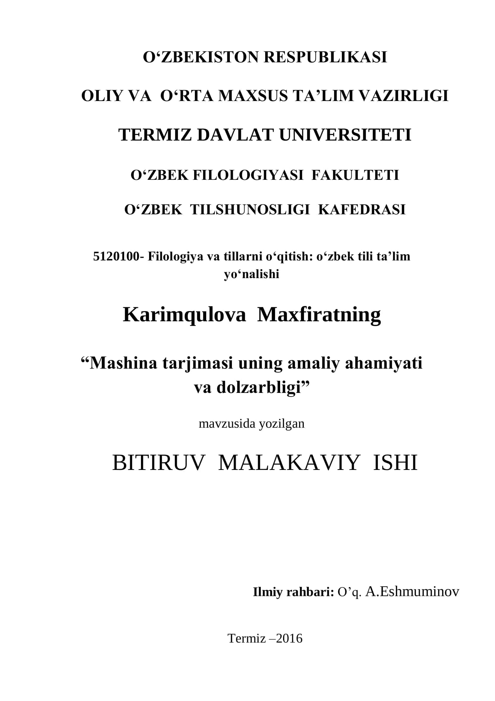 Mashina tarjimasi uning amaliy ahamiyati va dolzarbligi