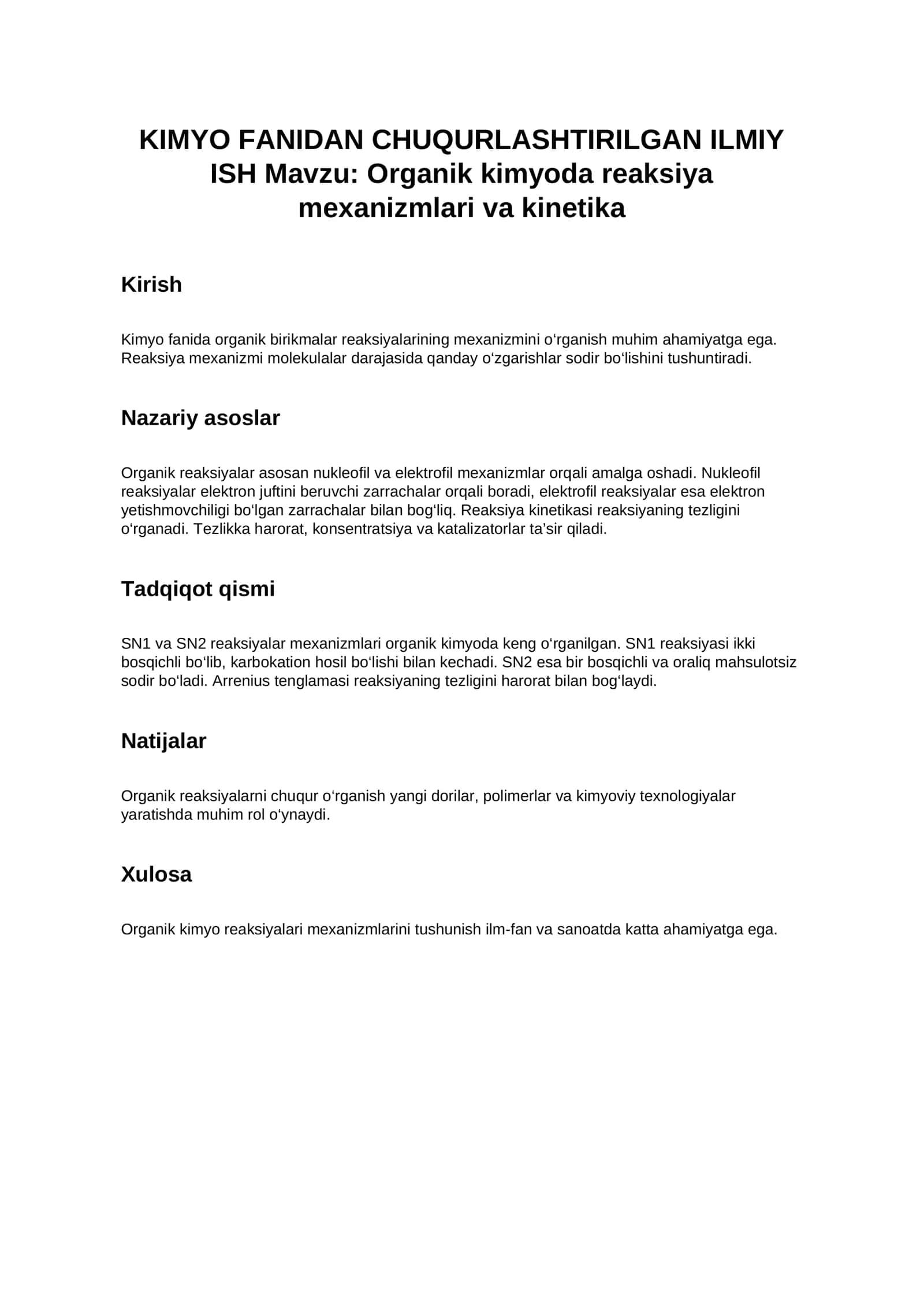 KIMYO FANIDAN CHUQURLASHTIRILGAN ILMIY ISH