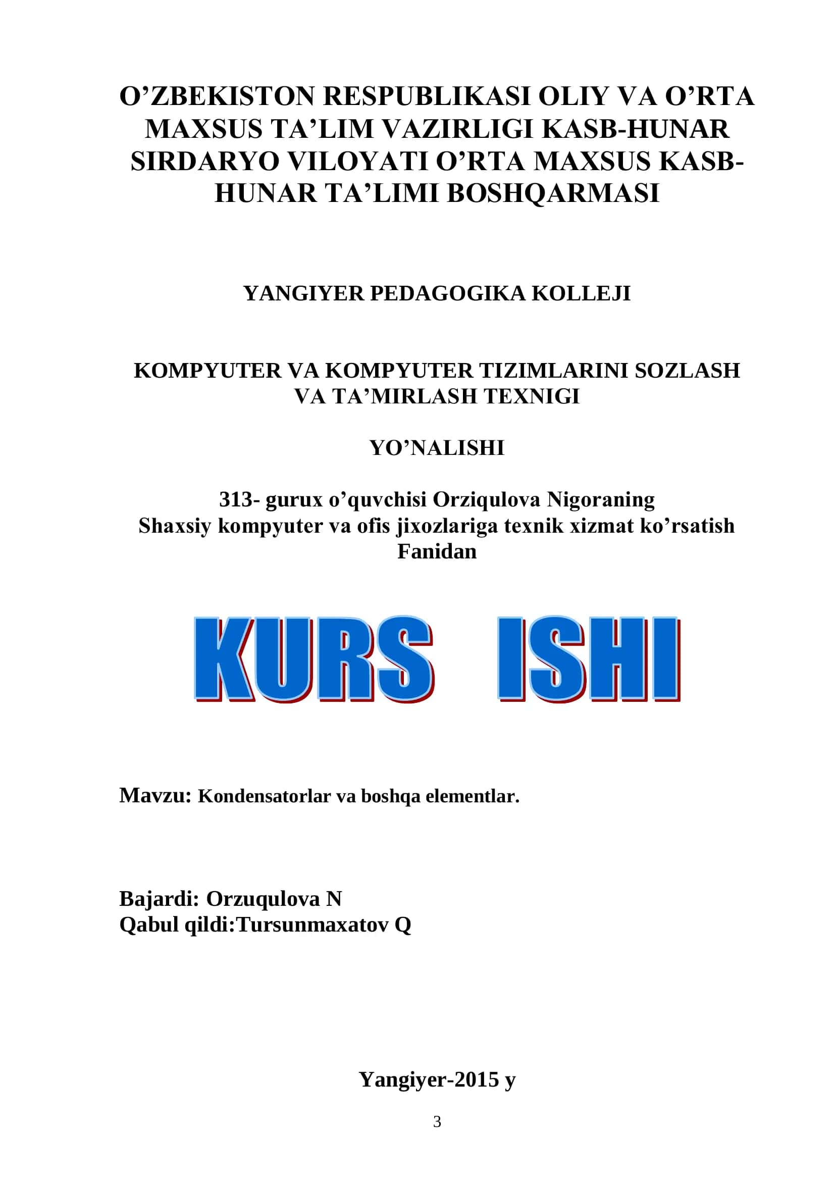 Kondensatorlar va boshqa elementlar
