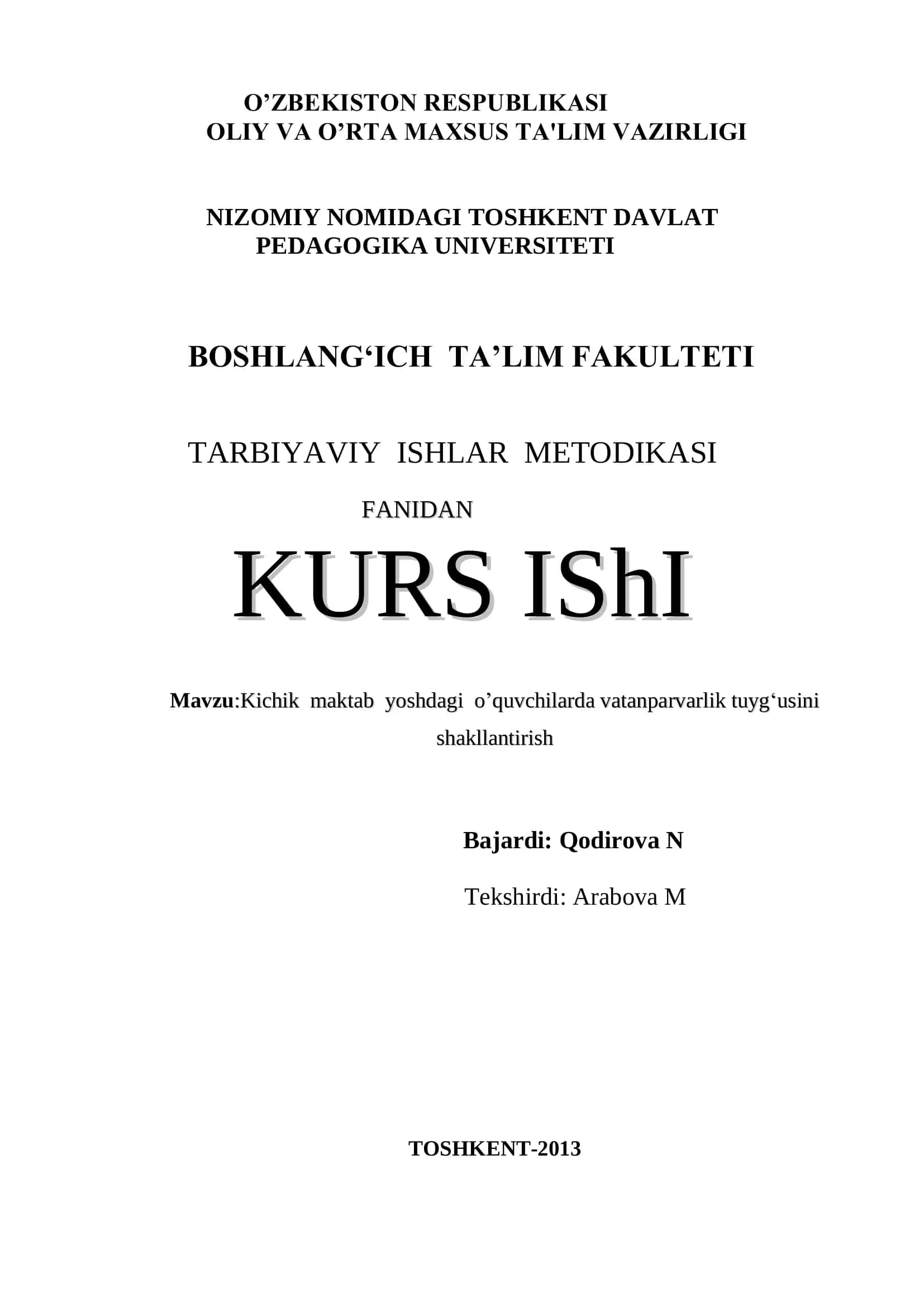 Kichik maktab yoshdagi o‟quvchilarda vatanparvarlik tuyg„usini shakllantirish