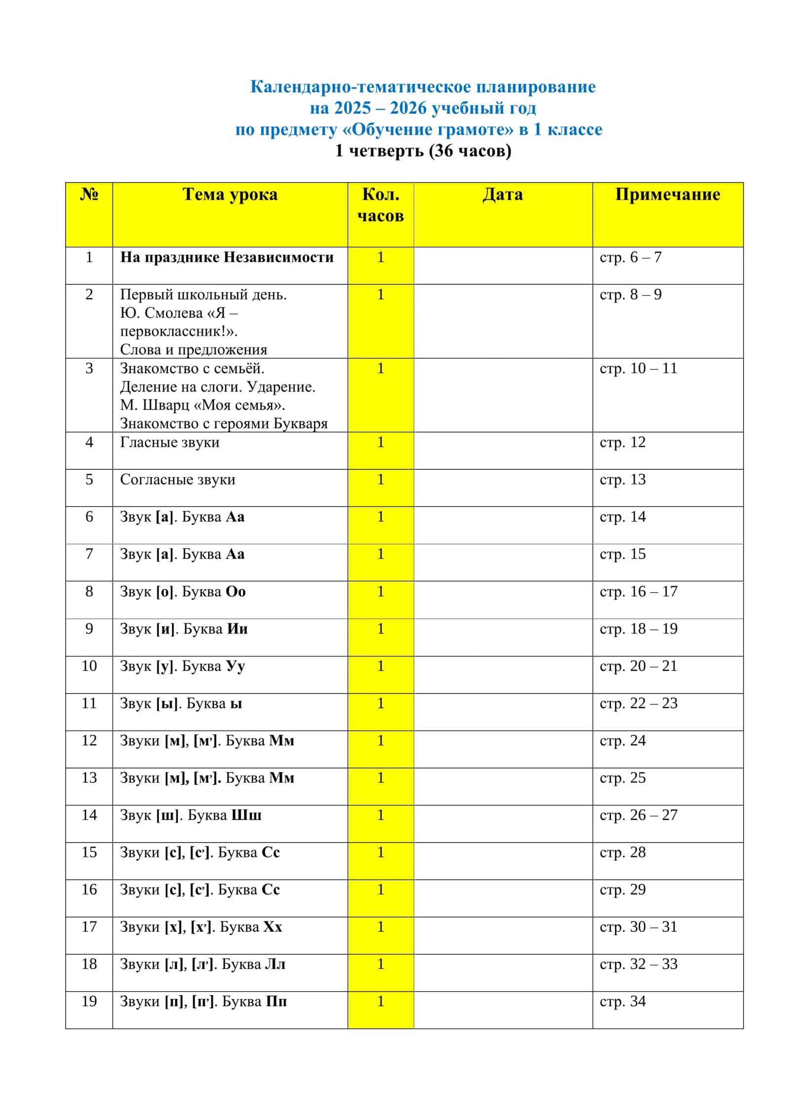 Календарно-тематическое планирование на 2025 – 2026 учебный год
