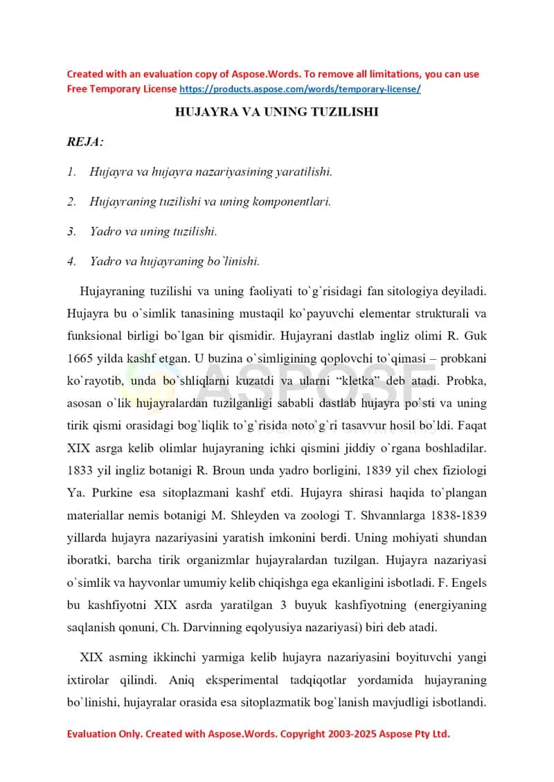 Hujayra va uning tuzilishi