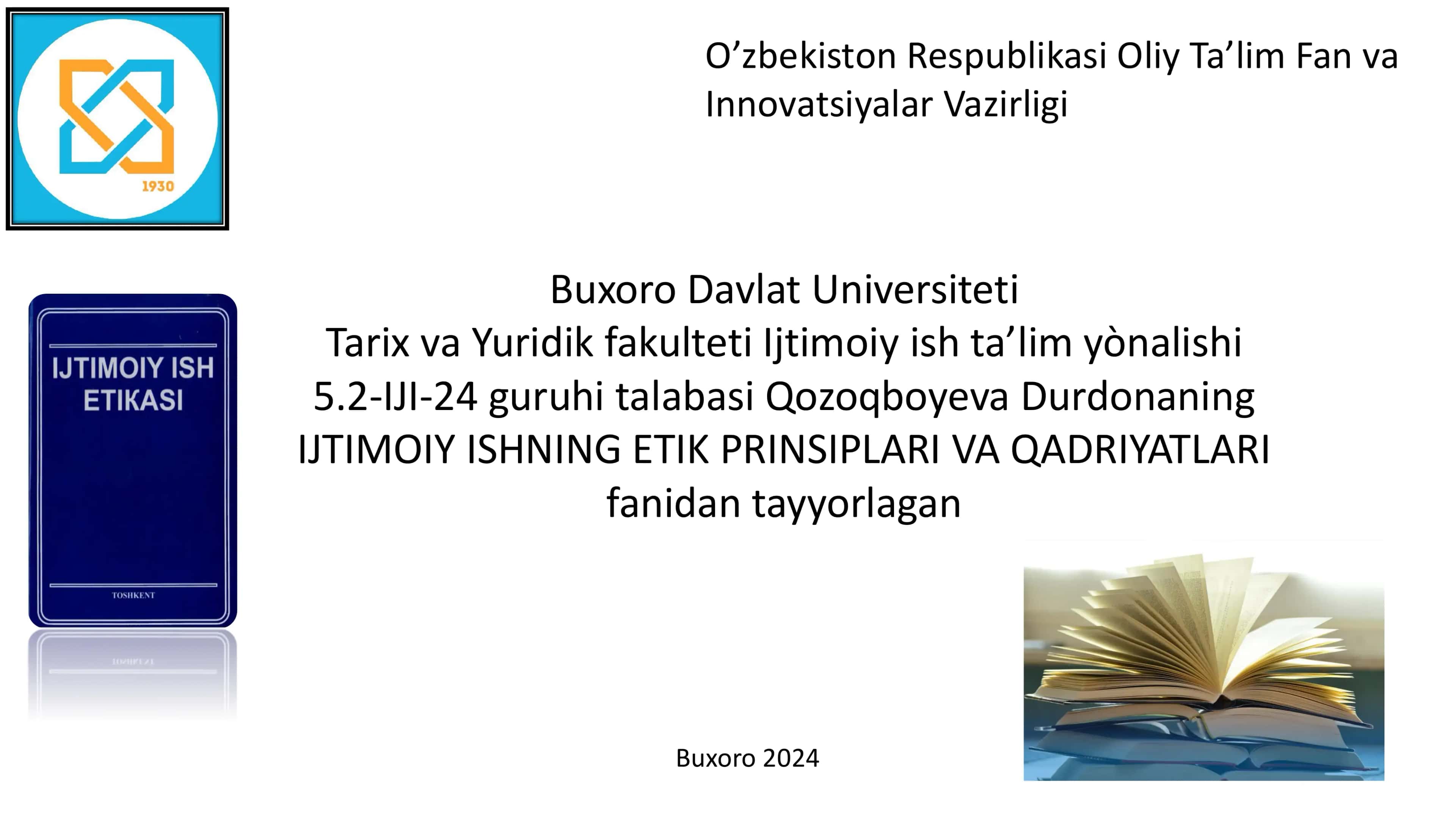 Ijtimoiy ishning Etik Prinsiplari va Qadriyatlari