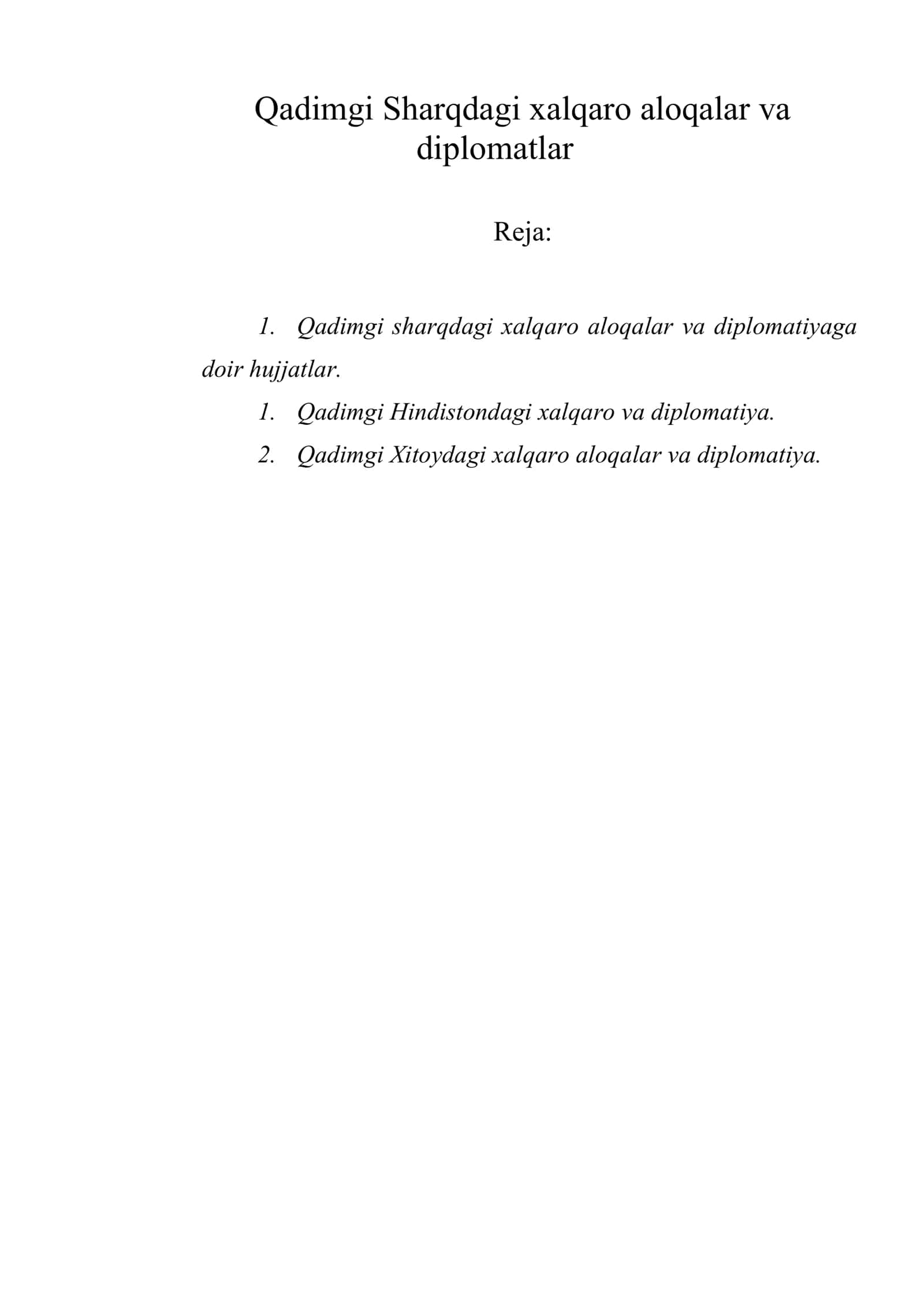 Qadimgi Sharqdagi xalqaro aloqalar va diplomatlar