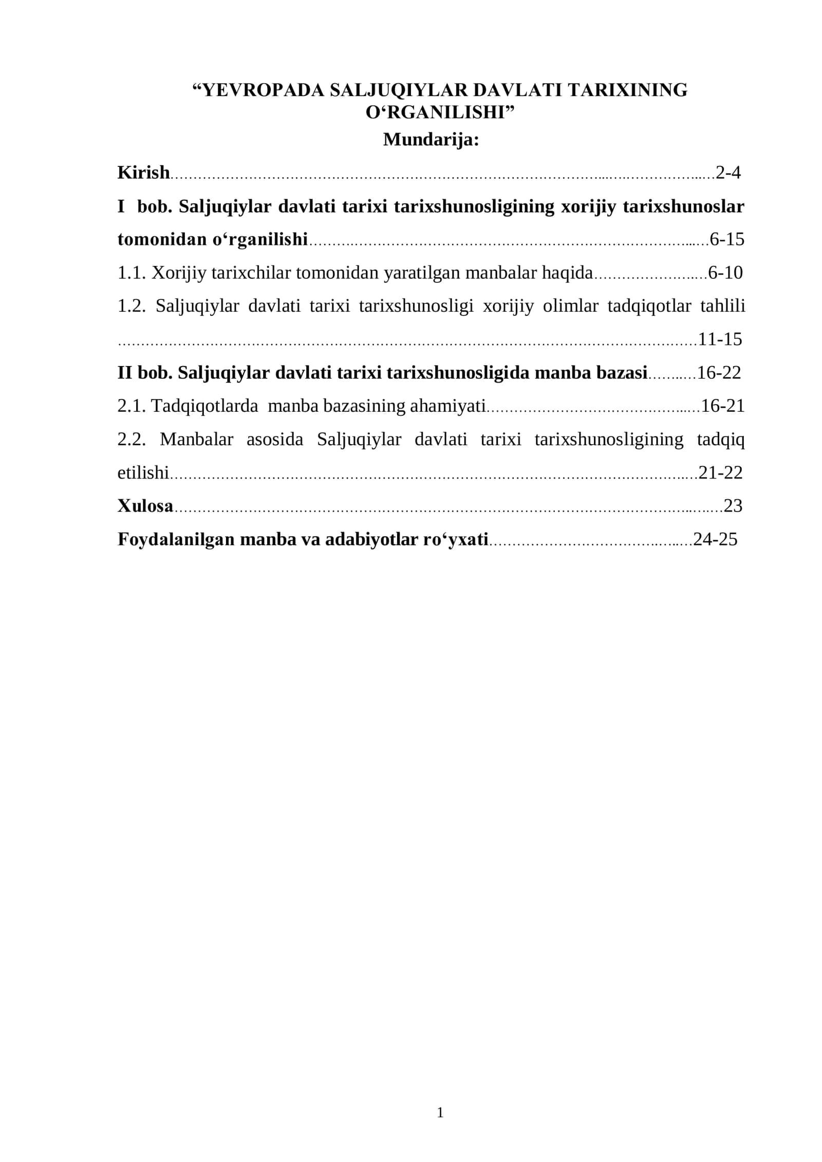 YEVROPADA SALJUQIYLAR DAVLATI TARIXINING O‘RGANILISHI