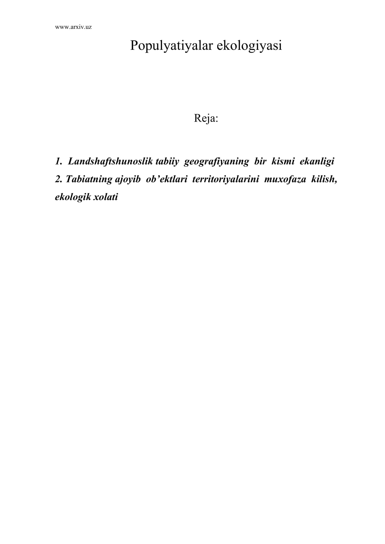 Populyatiyalar ekologiyasi