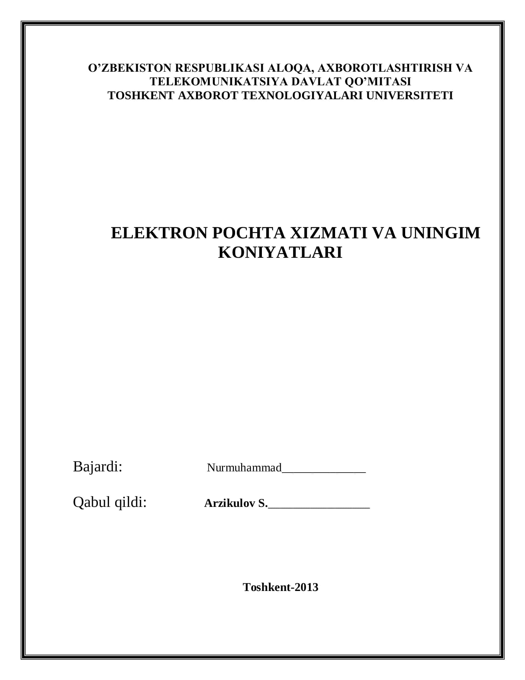 ELEKTRON POCHTA XIZMATI VA UNINGIM