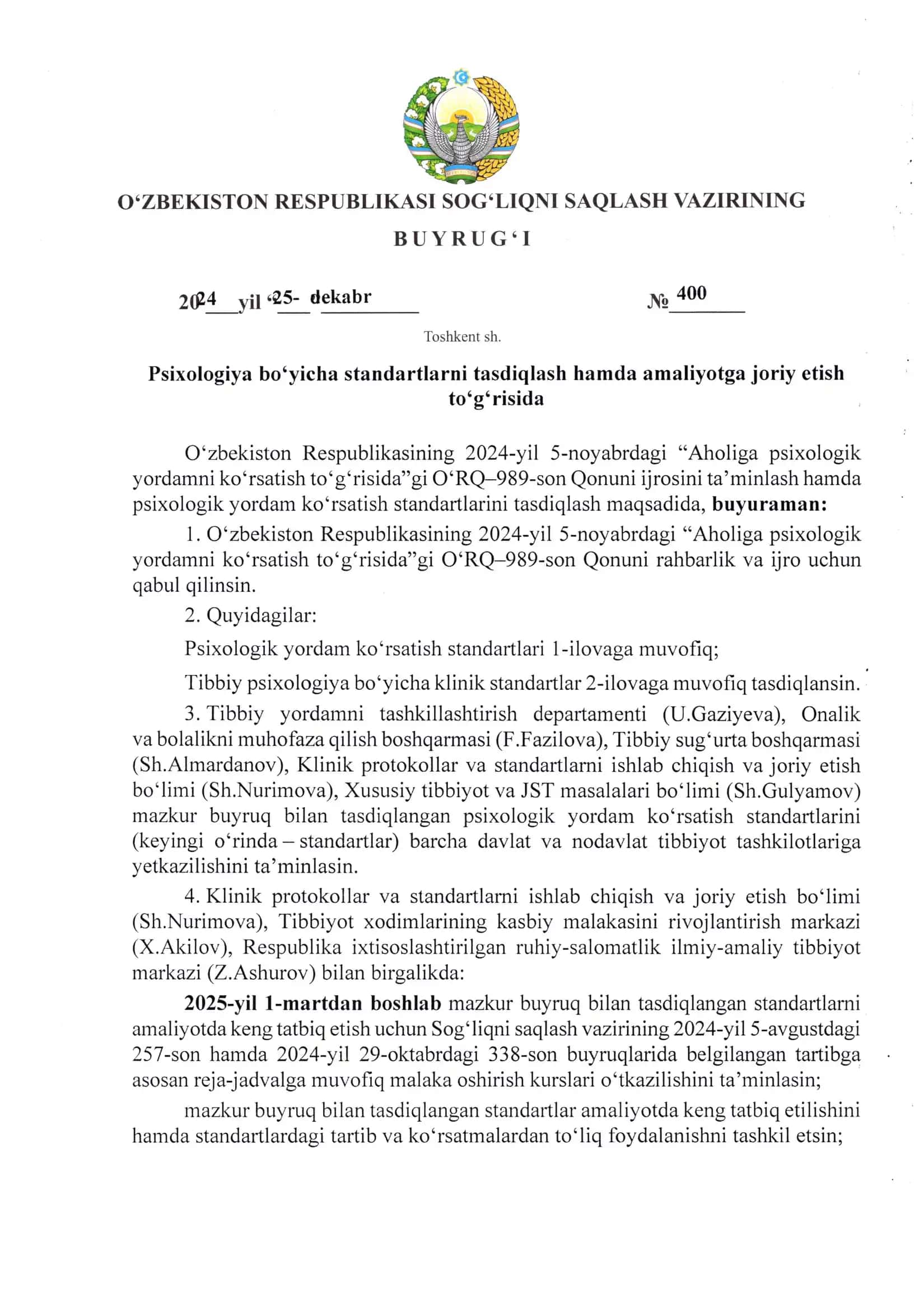 psixologiya bo’yicha milliy standardlar