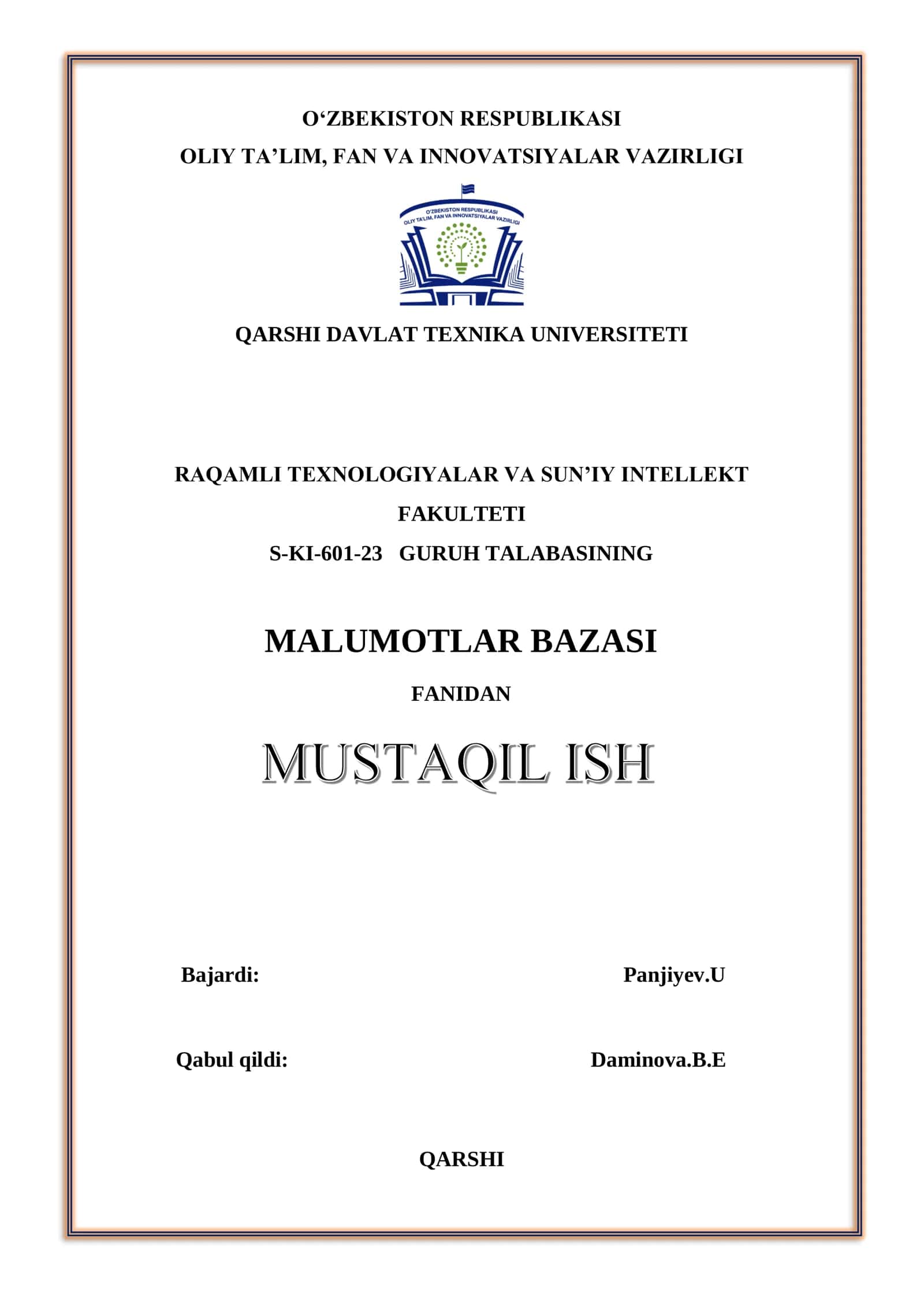 MALUMOTLAR BAZASI FANI