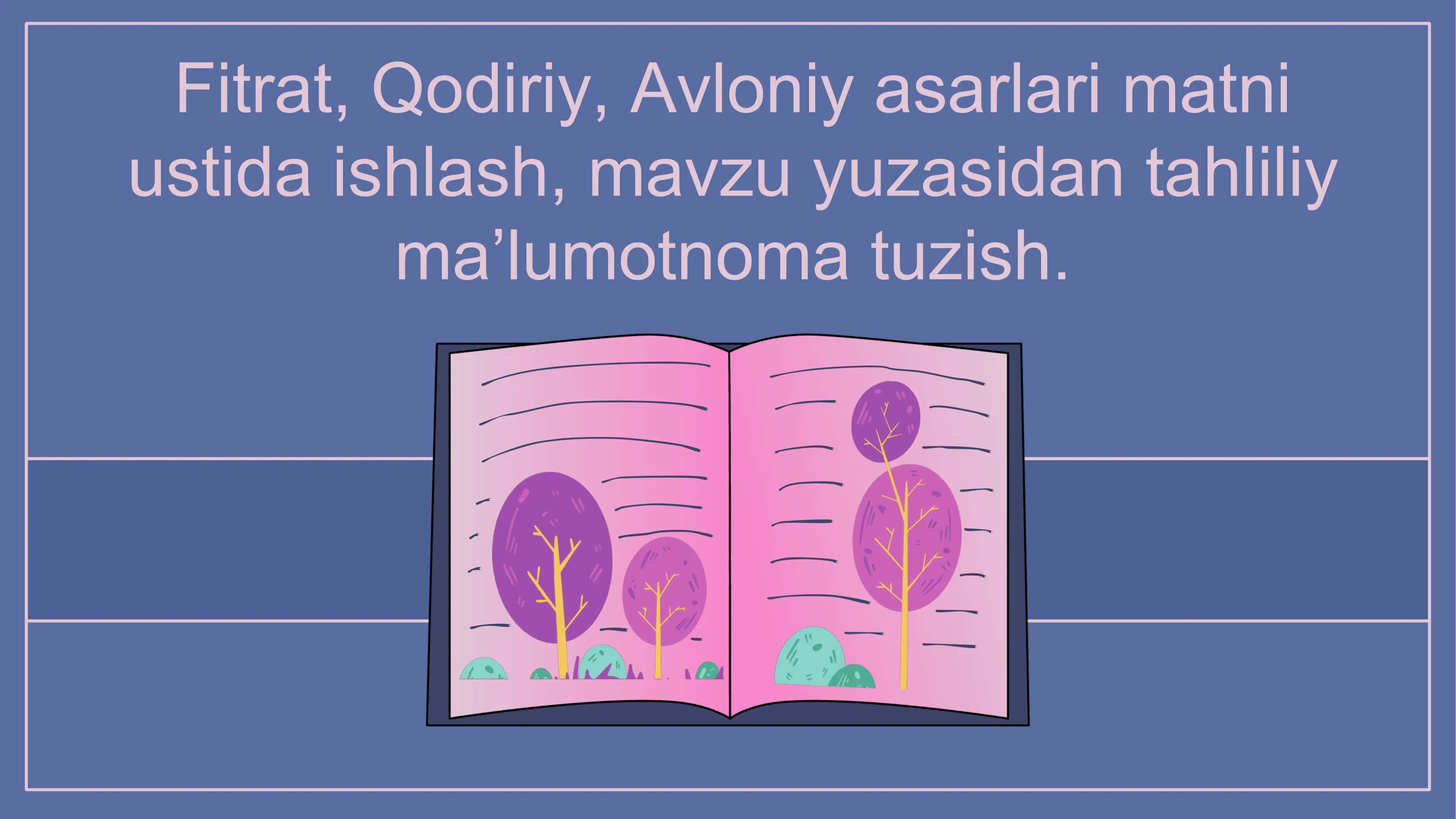 Fitrat, Qodiriy, Avloniy asarlari matni ustida ishlash, mavzu yuzasidan tahliliy maʼlumotnoma tuzish