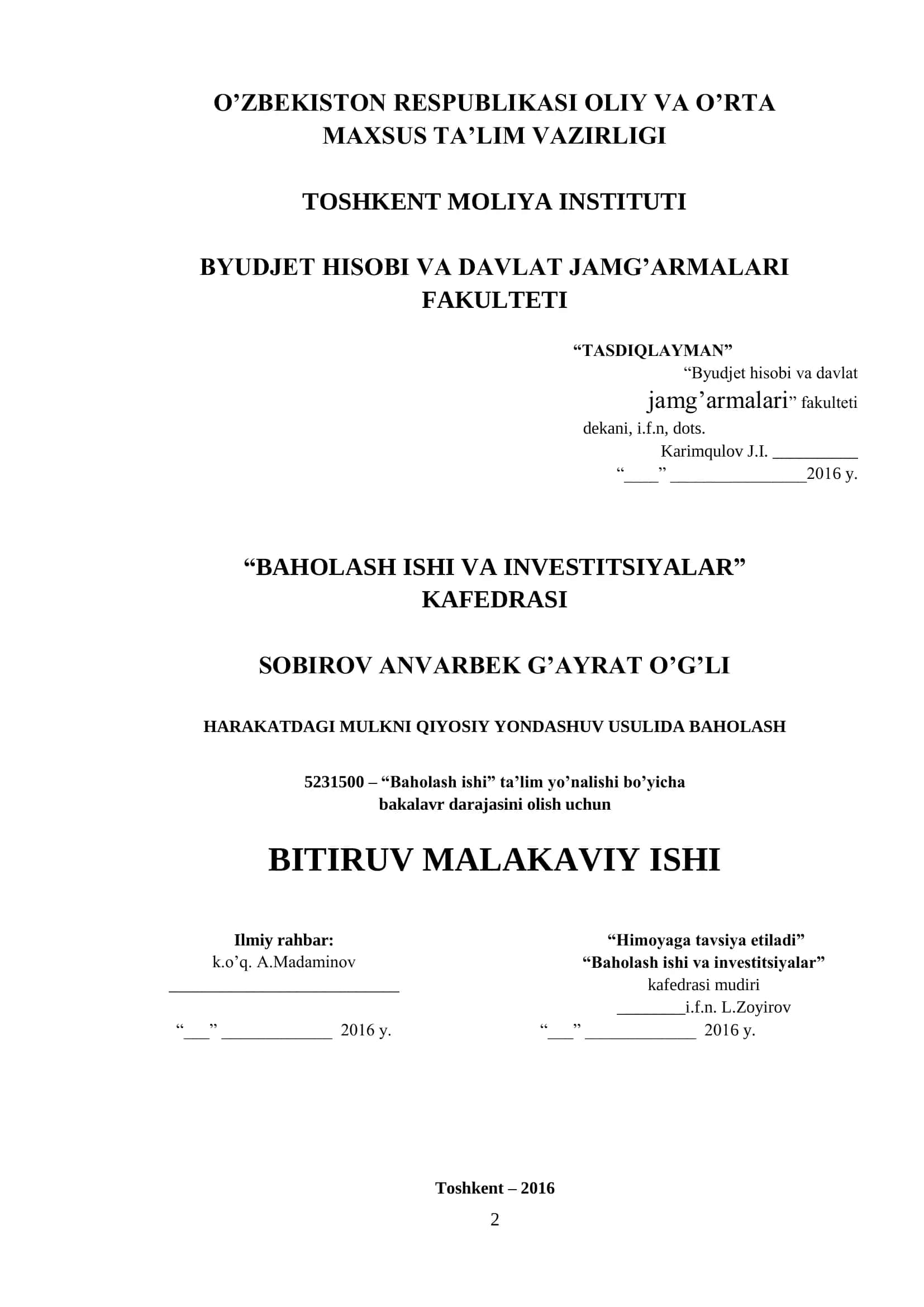 HARAKATDAGI MULK QIYMATINI BAHOLASHNING NAZARIY ASOSLARI VA JAHON TAJRIBASI