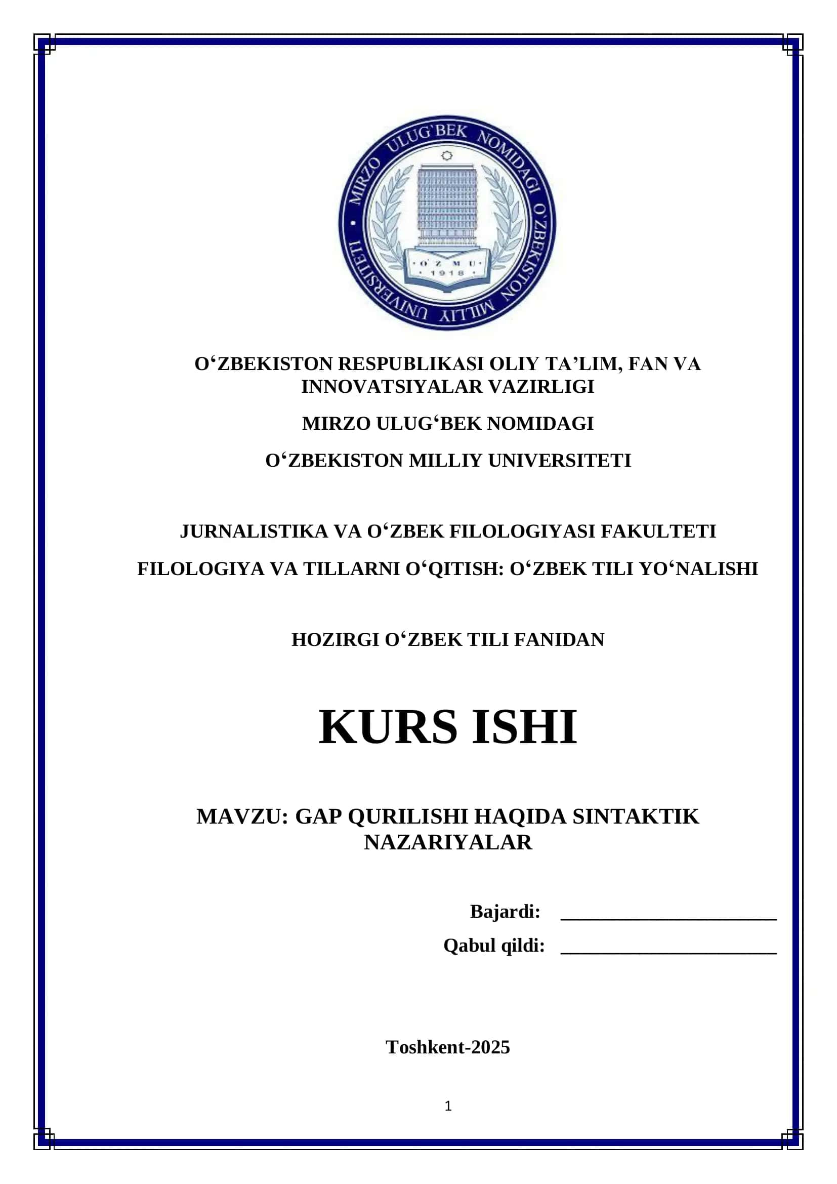 GAP QURILISHI HAQIDA SINTAKTIK NAZARIYALAR