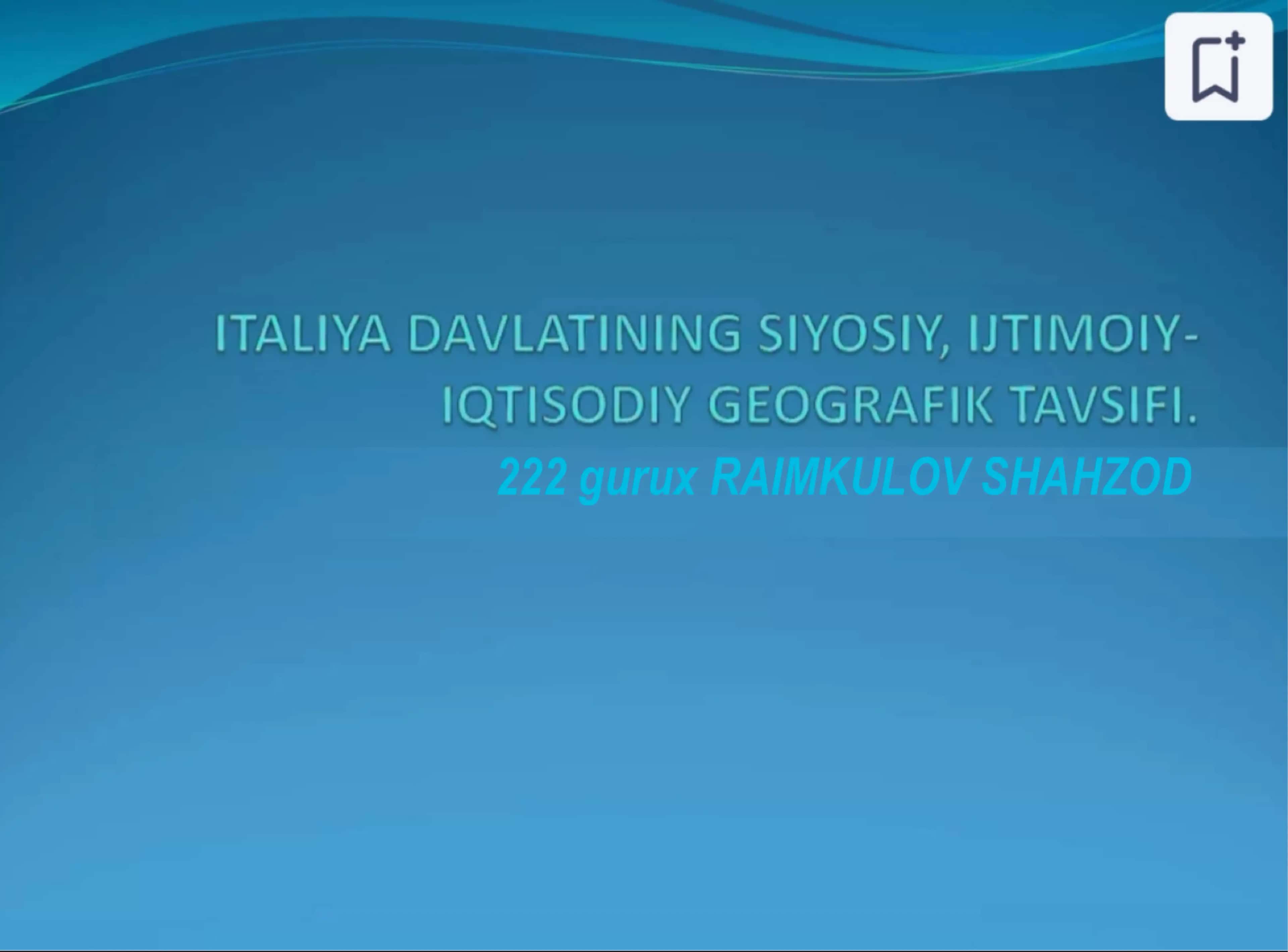 Raimkulov Shahzod Moliya