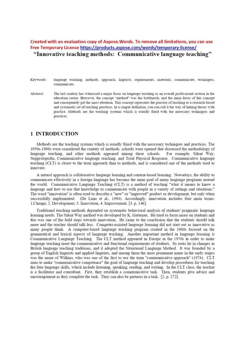 INNOVATIVE TEACHING METHODS COMMUNICATIVE LANGUAGE TEACHING